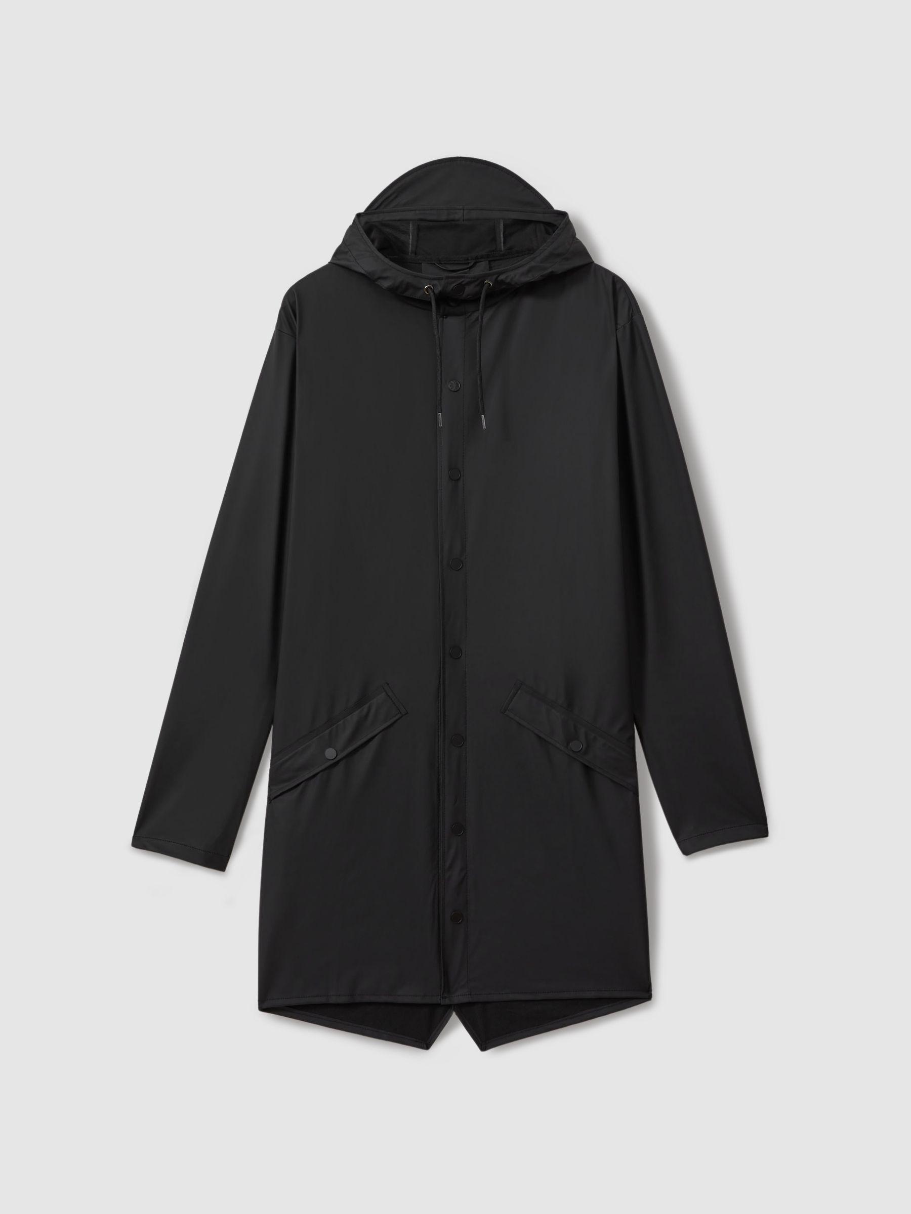 Rains Longline Hooded Raincoat in Black Product Image