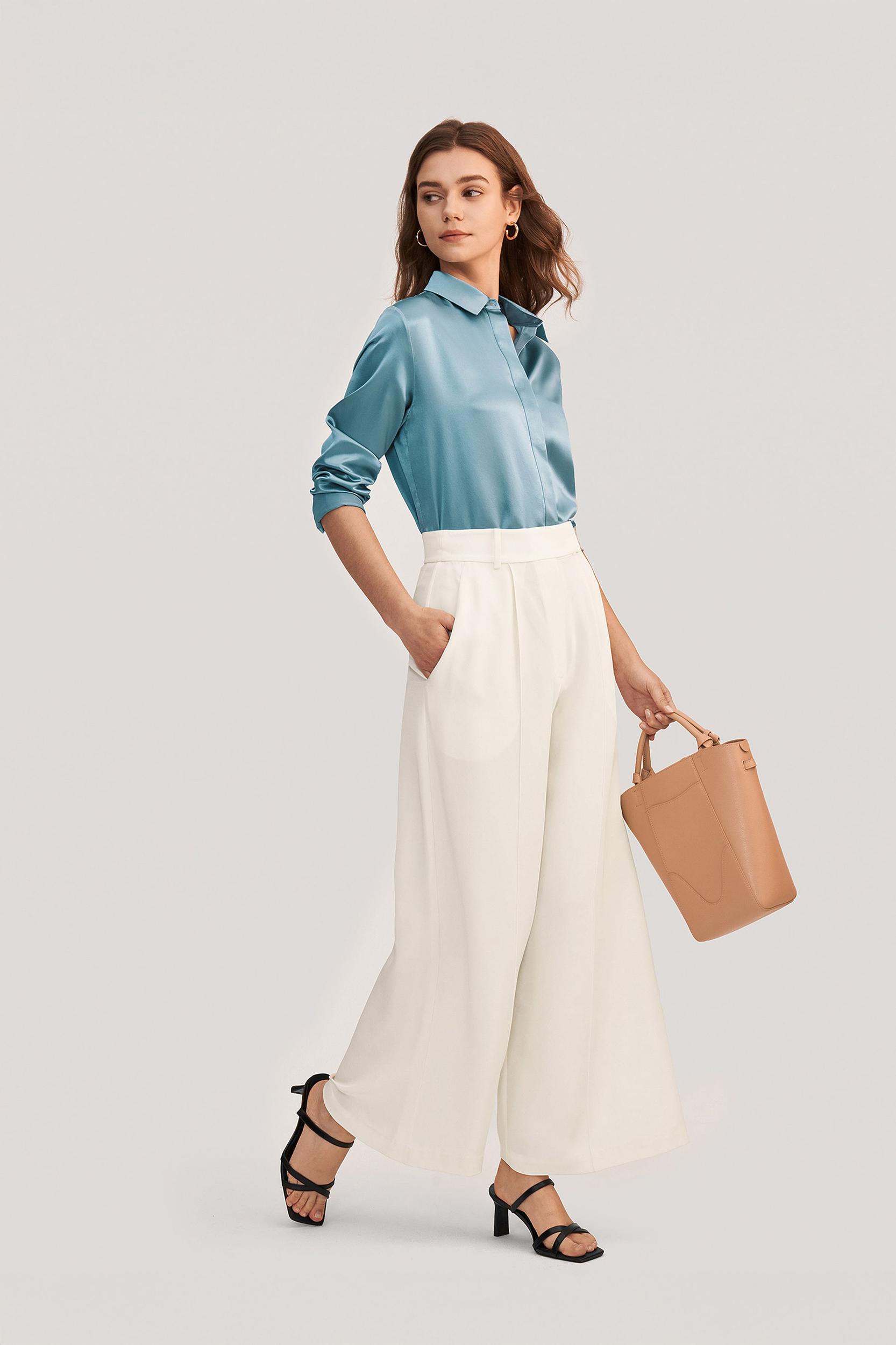 LILYSILK Silk Shirt Women - Dark Gray Mulberry Silk - Non-Toxic Dyes Concealed Mother-Of-Pearl Buttons Blouse Petite M Product Image