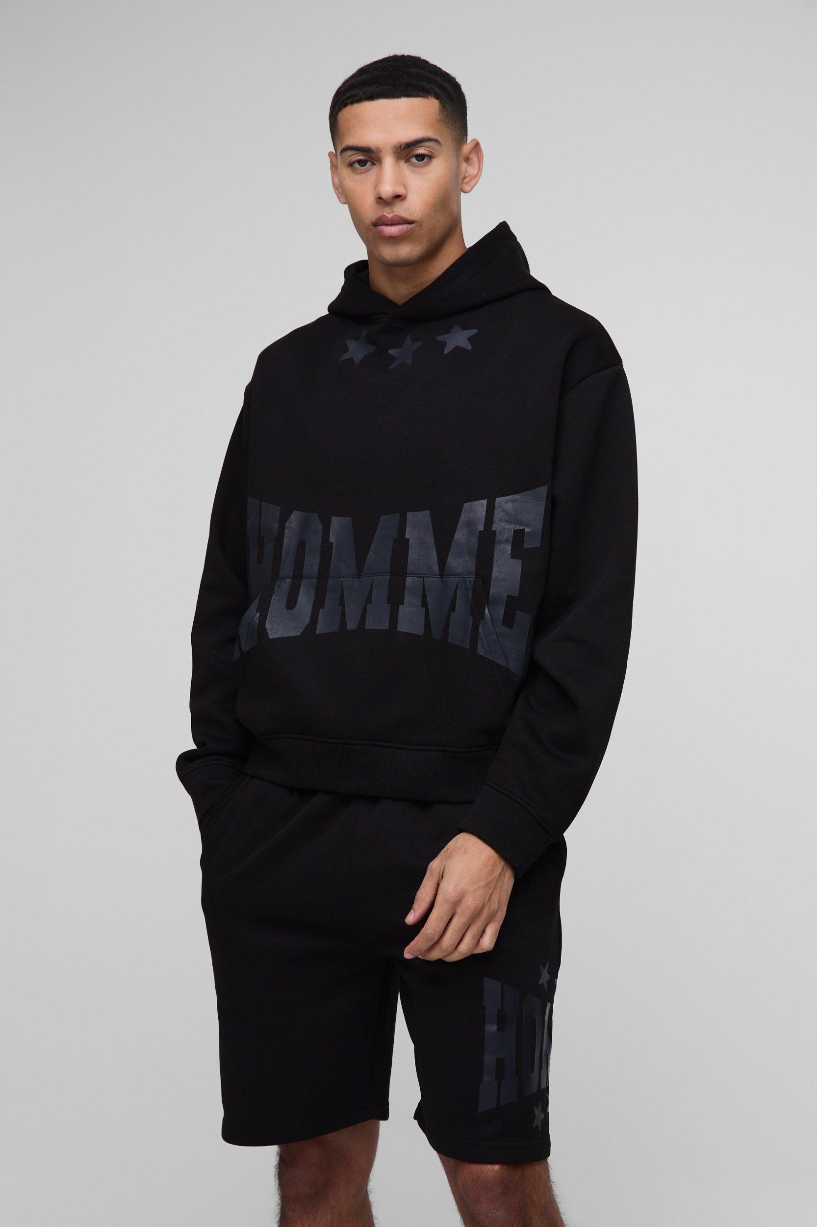 Oversized Boxy Homme Hooded Short Tracksuit | boohooMAN USA Product Image