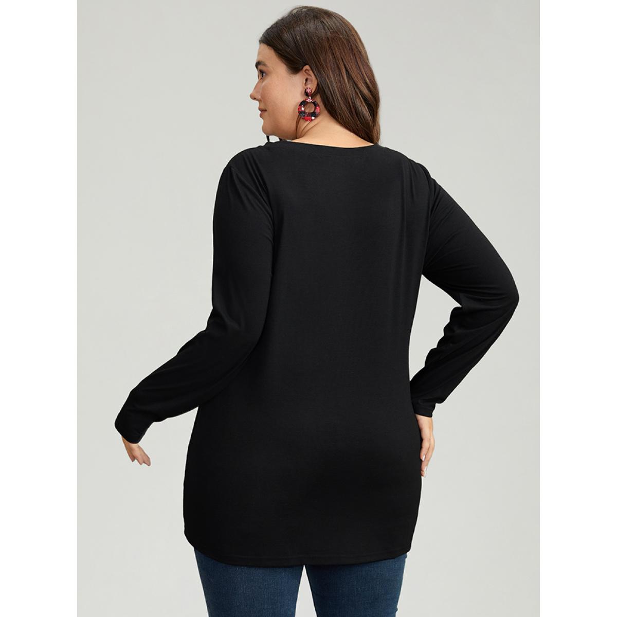 Plus Size Christmas Letter Print Crew Neck T-shirt Black Women Casual Printed Christmas Festival-Christmas T-shirts BloomChic 22-24/3X Product Image