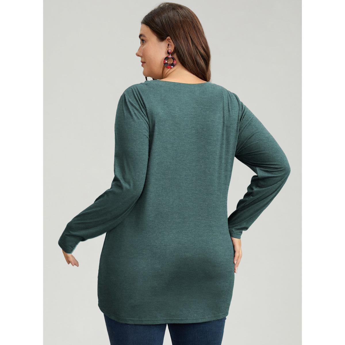 Plus Size Christmas Letter Print Crew Neck T-shirt DarkGreen Women Casual Printed Christmas Festival-Christmas T-shirts BloomChic 28/5X Product Image