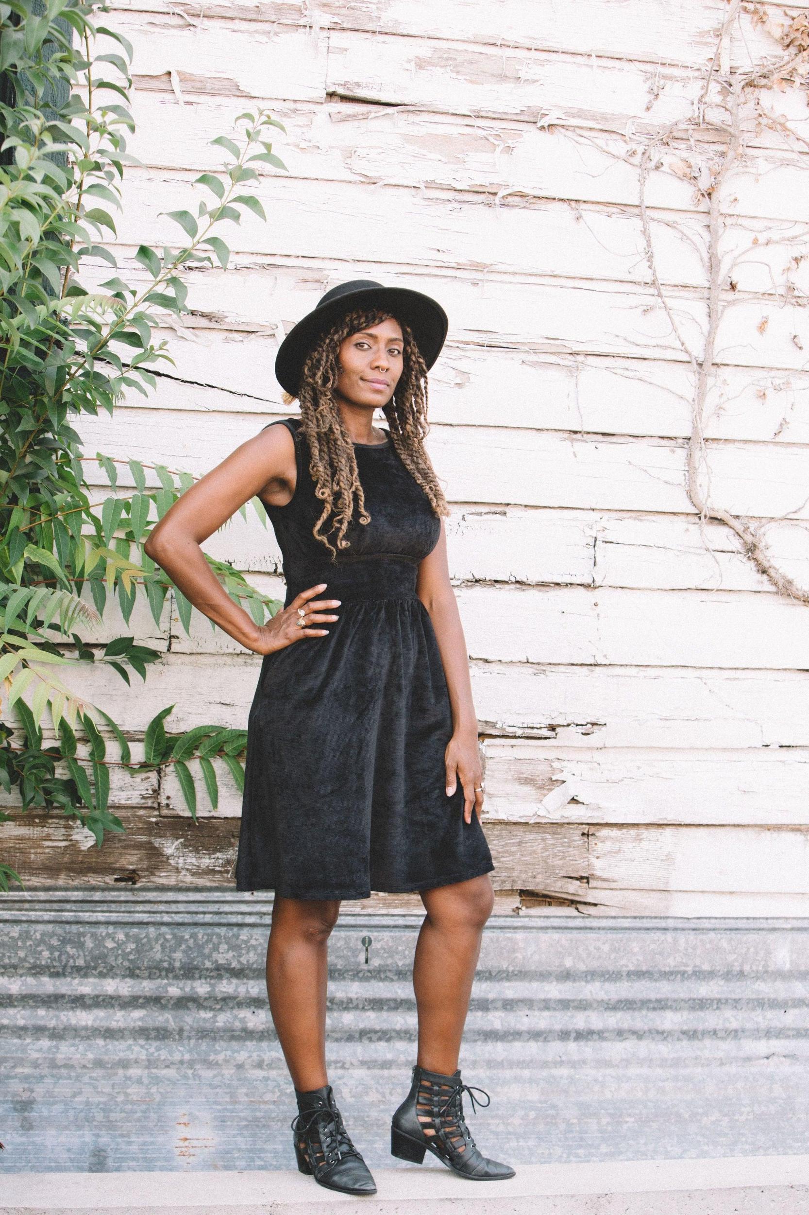 Mere Dress in Black Ribbed Velvet Product Image