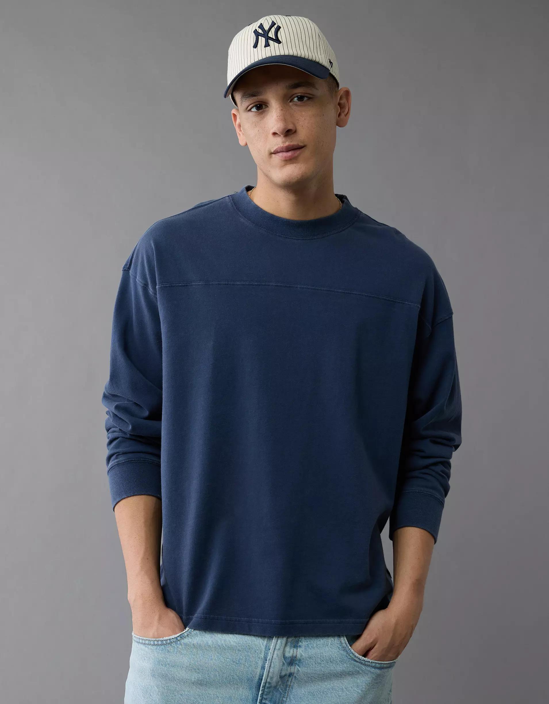 AE Long-Sleeve Boxy Sueded Jersey T-Shirt Product Image