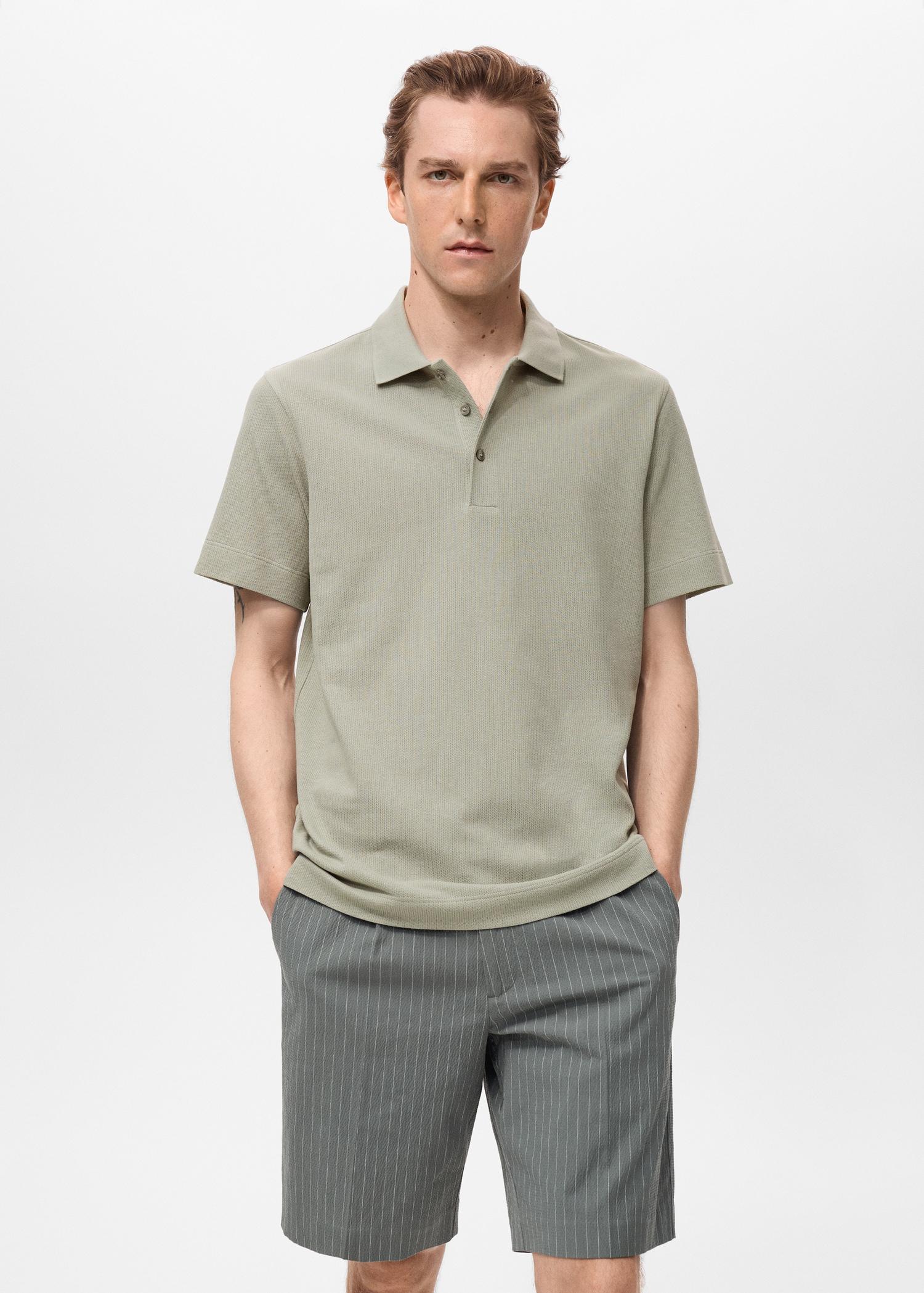 Fine rib-knit polo shirt - Men | MANGO USA Product Image