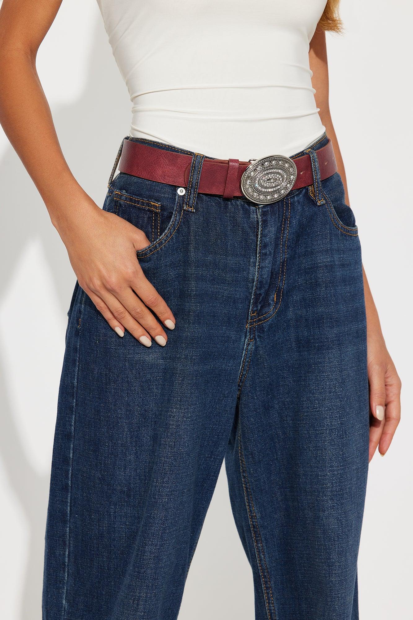 Rhinestone Concho Belt - Burgundy Female Product Image