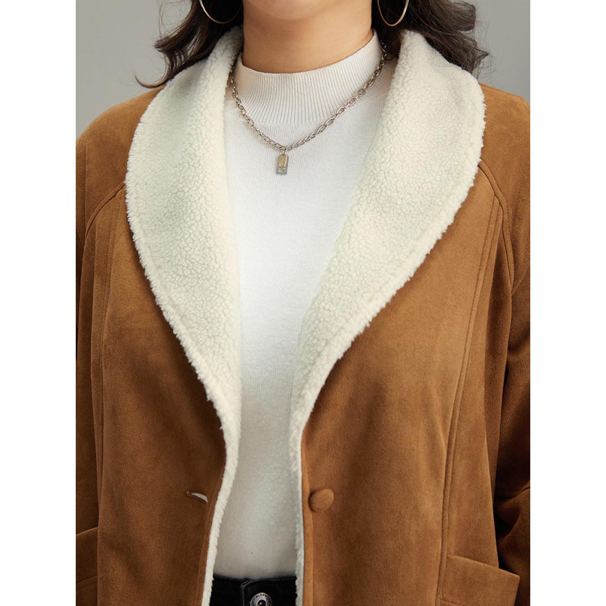 Plus Size Contrast Lapel Collar Patched Pocket Jacket Women Bronze Contrast Pocket Dailywear Jackets BloomChic 14-16/1X Product Image