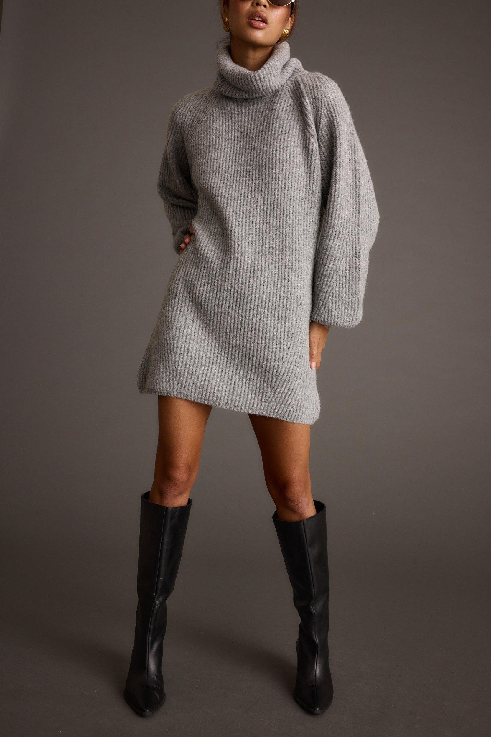 Beau Heather Grey Turtleneck Sweater Mini Dress Product Image