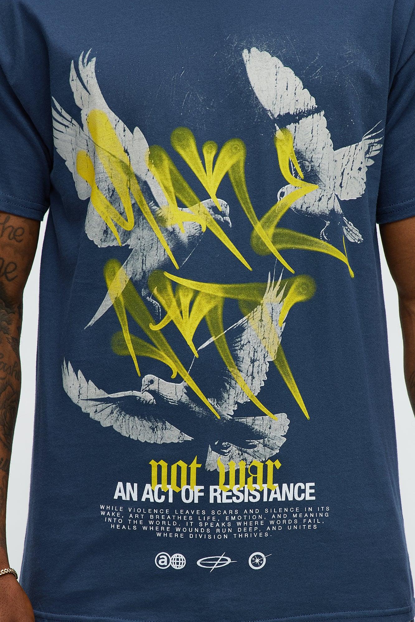 Make Art Not War Short Sleeve Tee - Blue Male Product Image