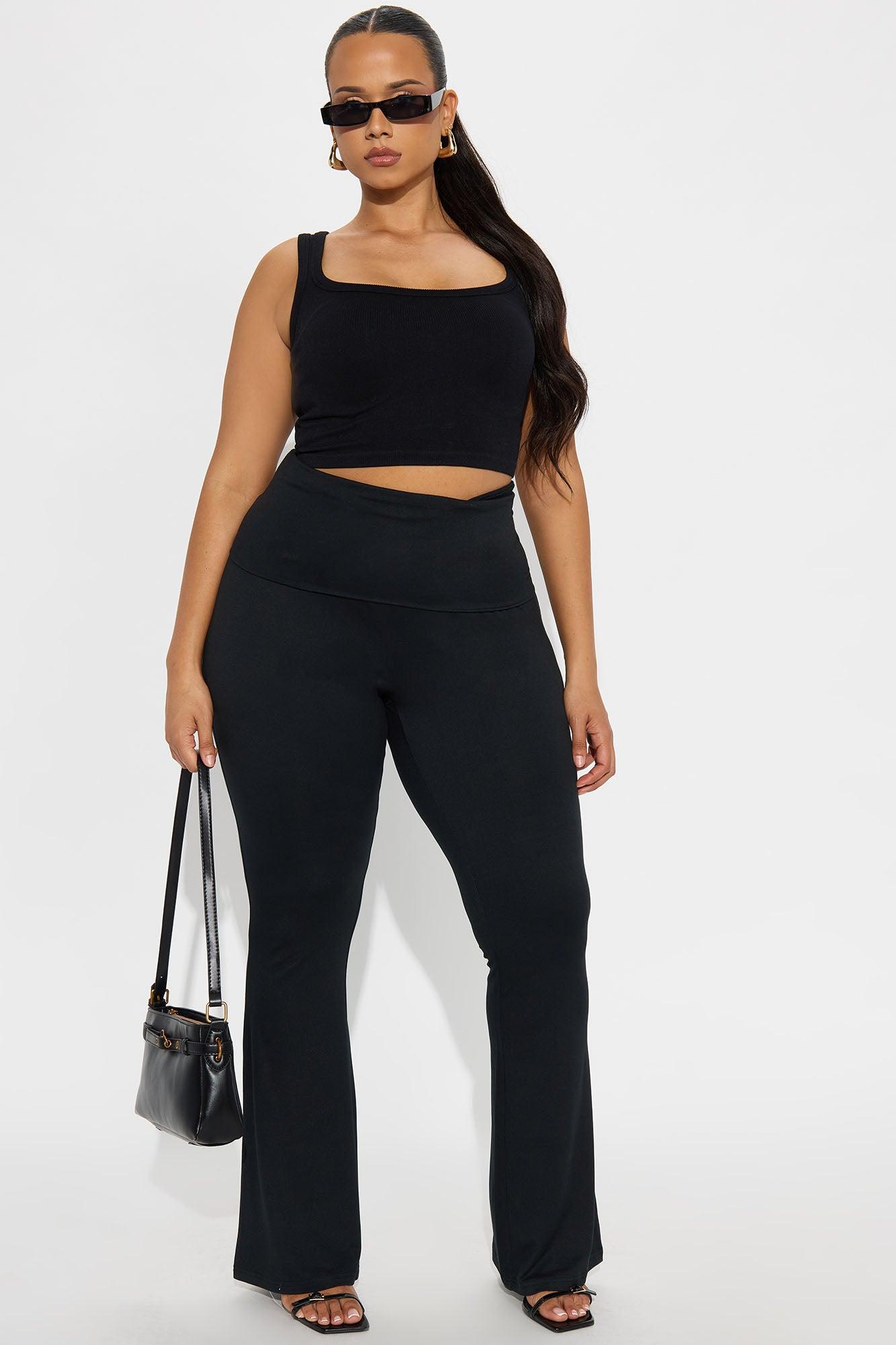 Lookin' Flawless Foldover Waistband Rhinestone Flare Pant - Black Female Product Image