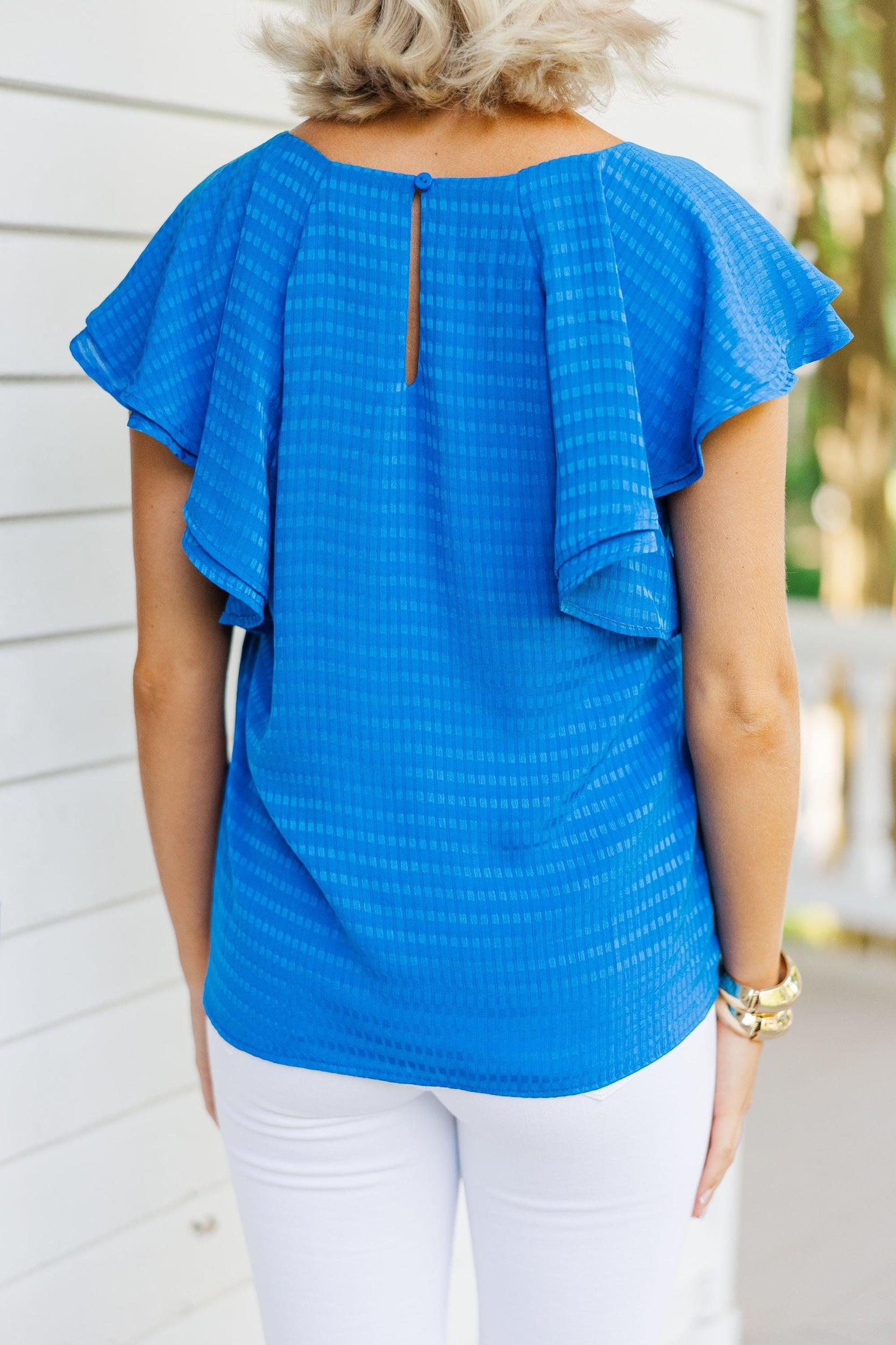 Listen Closely Royal Blue Textured Blouse Female Product Image