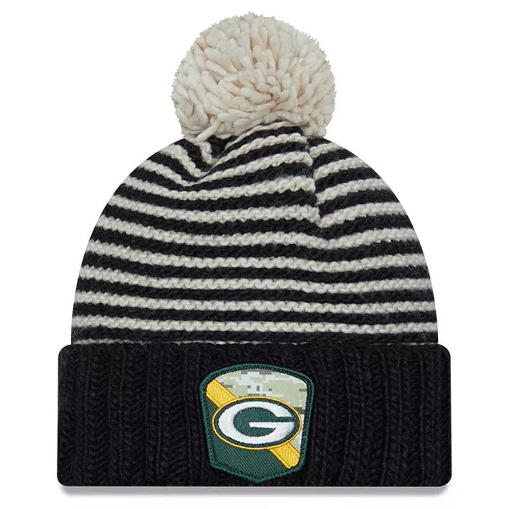 Women's New Era  Black Green Bay Packers 2023 Salute To Service Cuffed Pom Knit Hat Product Image