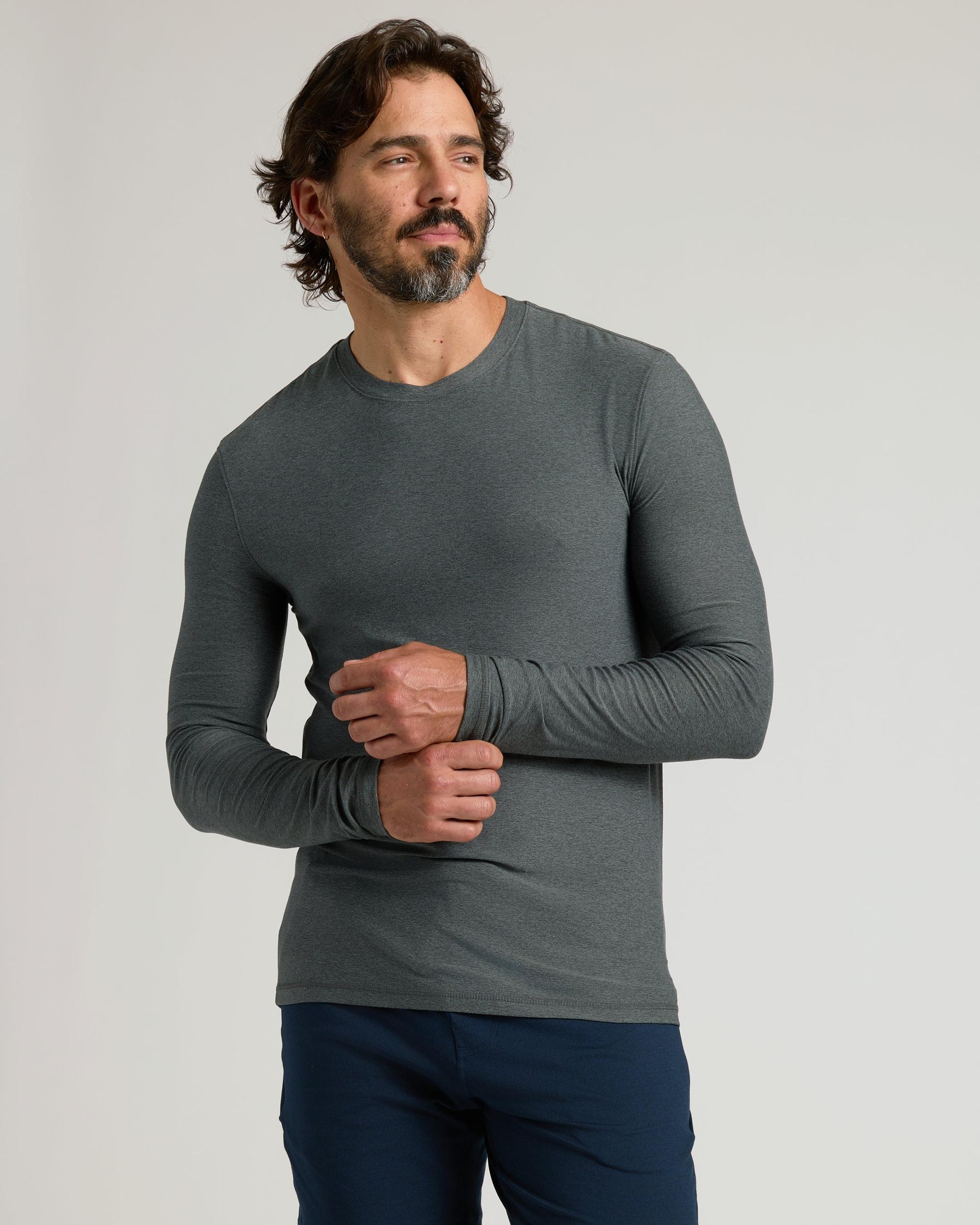 Charcoal Heather Gray Active Long Sleeve Crew T-Shirt Product Image