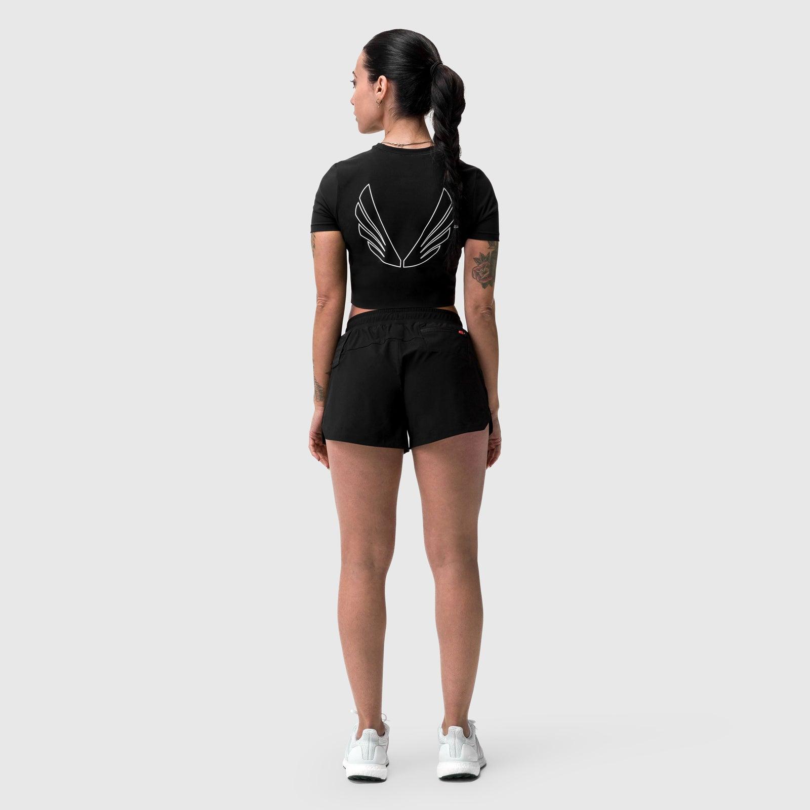 W019. Lycra® Cropped Tee - Black "Big Wings" Product Image