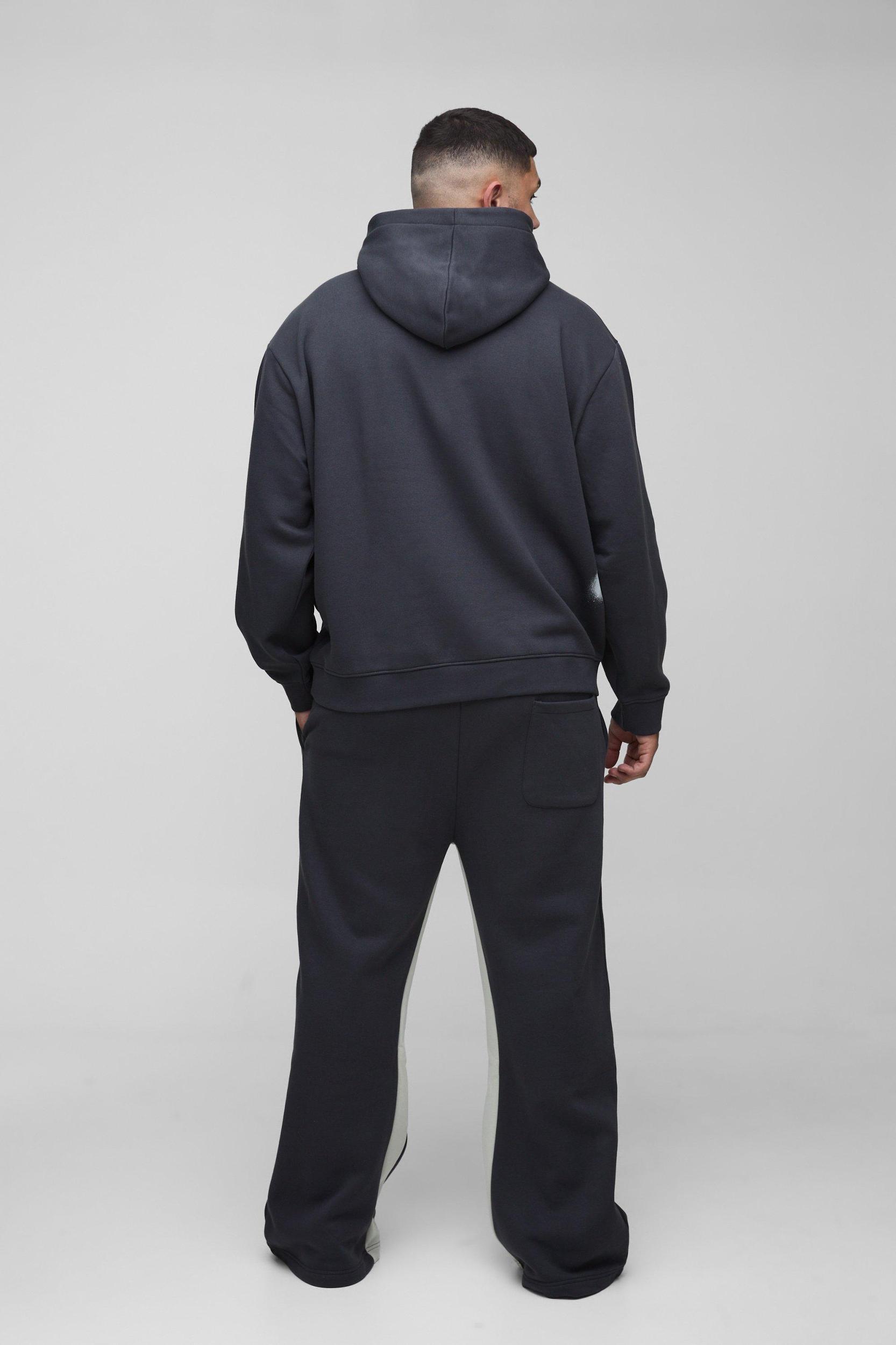 Plus Oversized Man Paint Splatter Hooded Relaxed Flare Tracksuit | boohooMAN USA Product Image