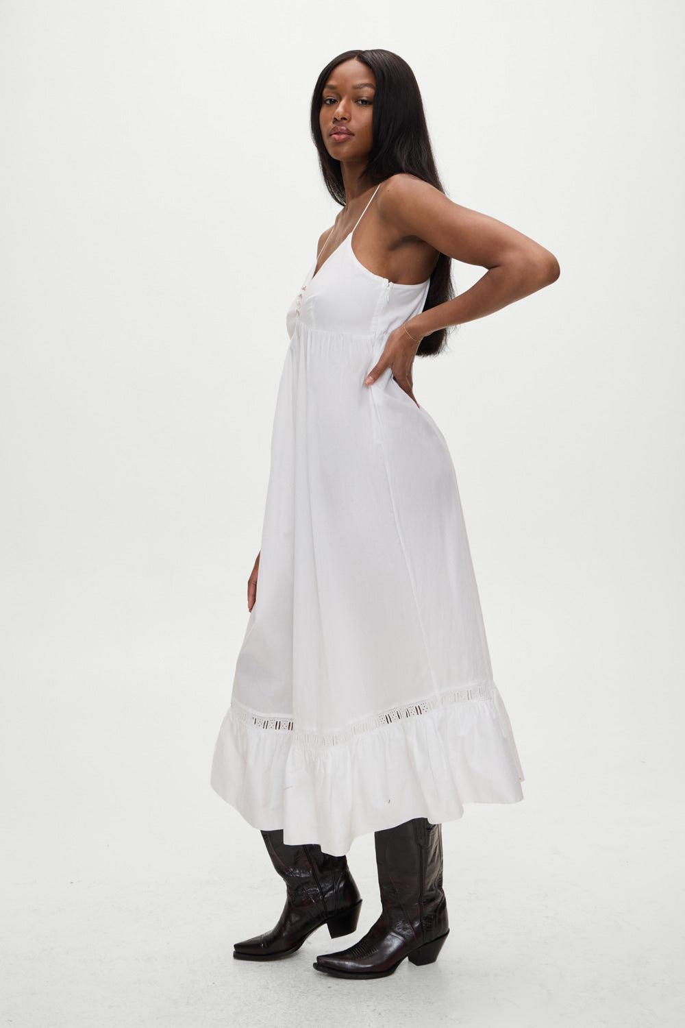 Airy Poplin Midi Dress  - White Product Image