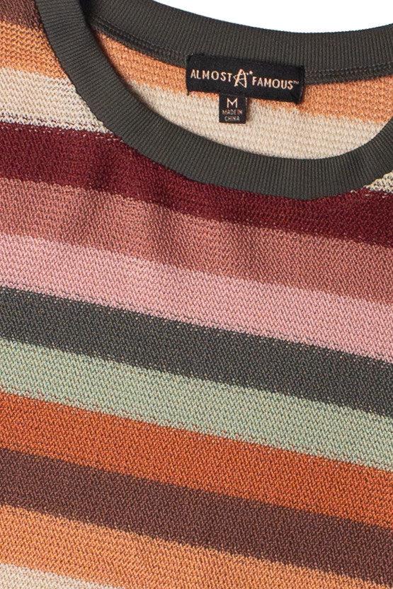 Cactus Flower Bell Sleeve Crochet Stripe Sweater Product Image