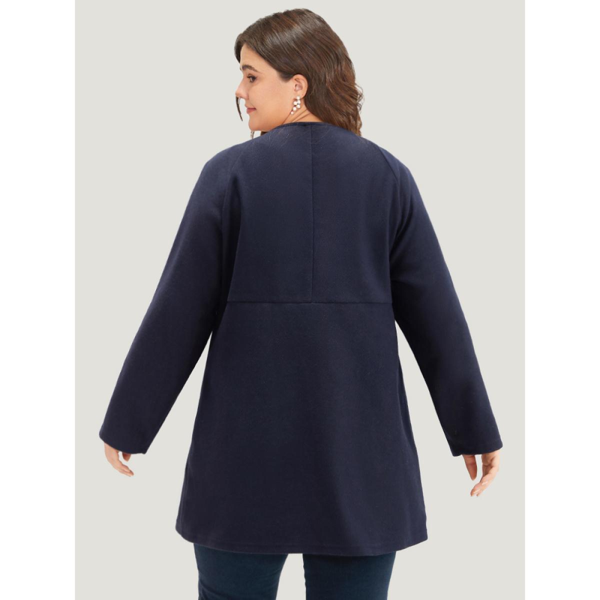 Plus Size Solid Button Detail pocket Coat Women Indigo Casual Plain Ladies Everyday Winter Coats BloomChic 22-24/3X Product Image