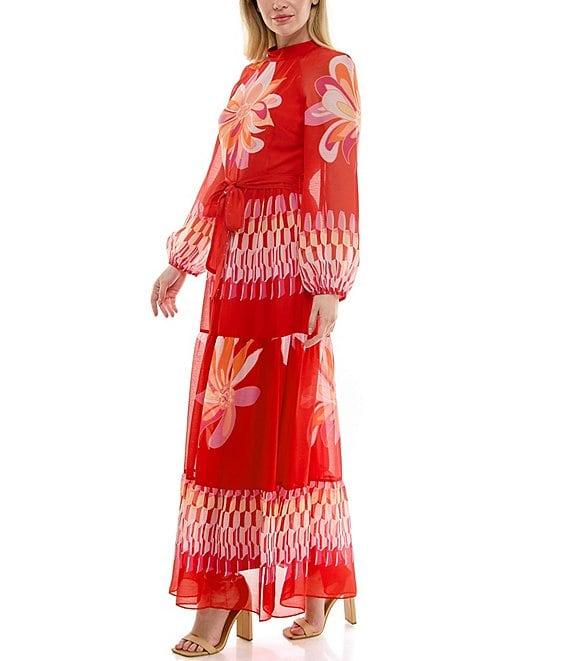 Moda Tara Mock Neck Floral Printed Maxi Dress Product Image
