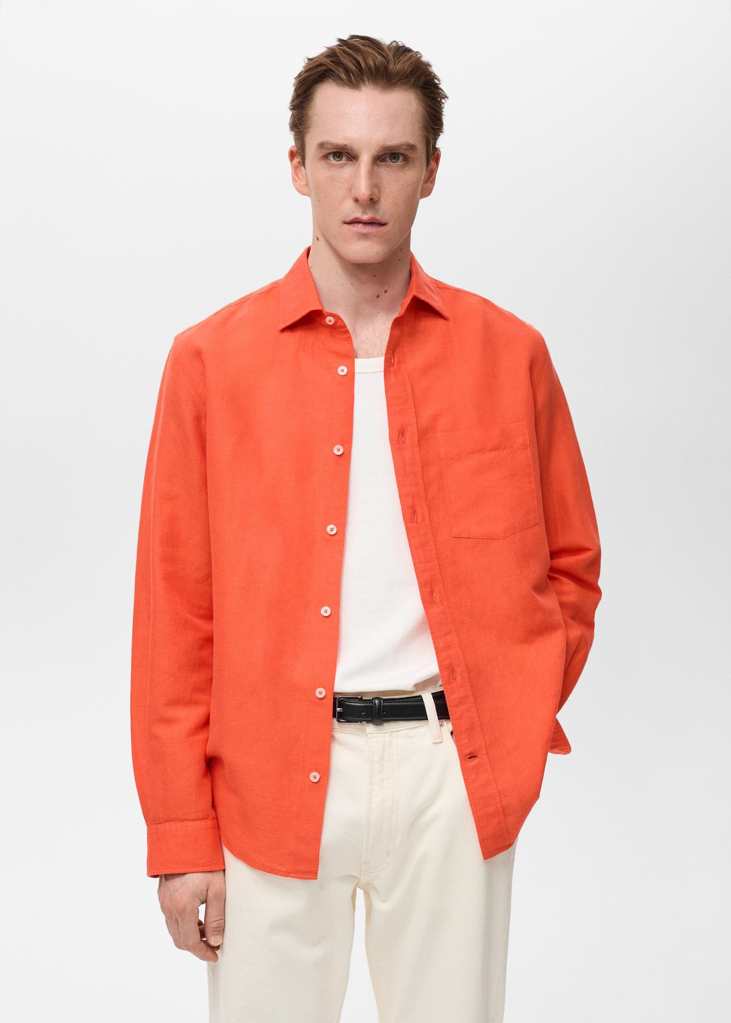 Pocket linen shirt - Men | MANGO USA Product Image