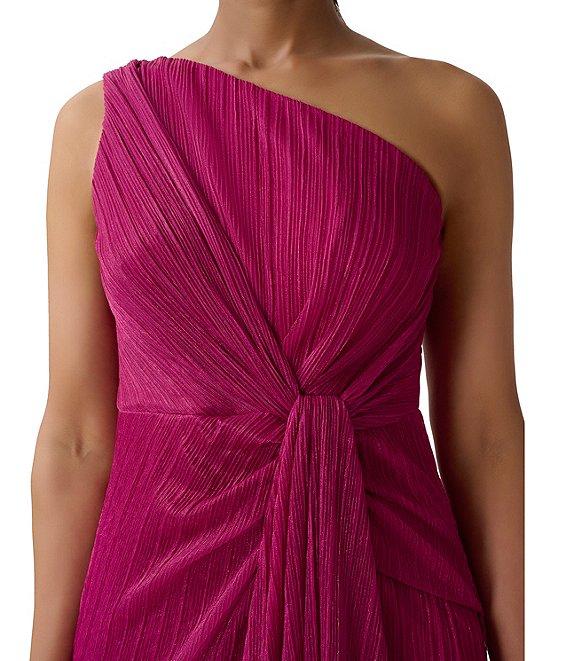 Adrianna Papell One Shoulder Metallic Knit Sleeveless Front Ruched Gown Product Image