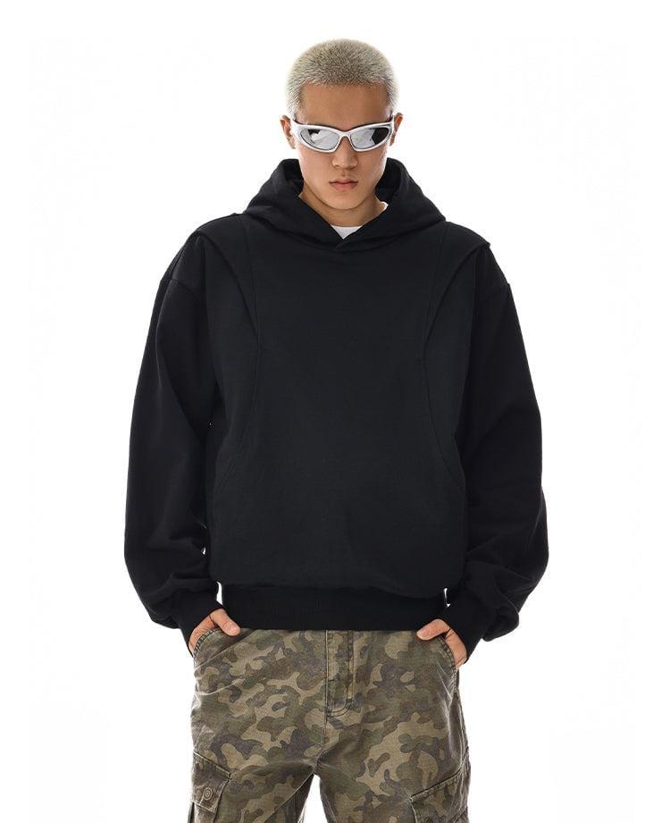 RT No. 12118 BLACK RECONSTRUCTED PULLOVER HOODIE Product Image