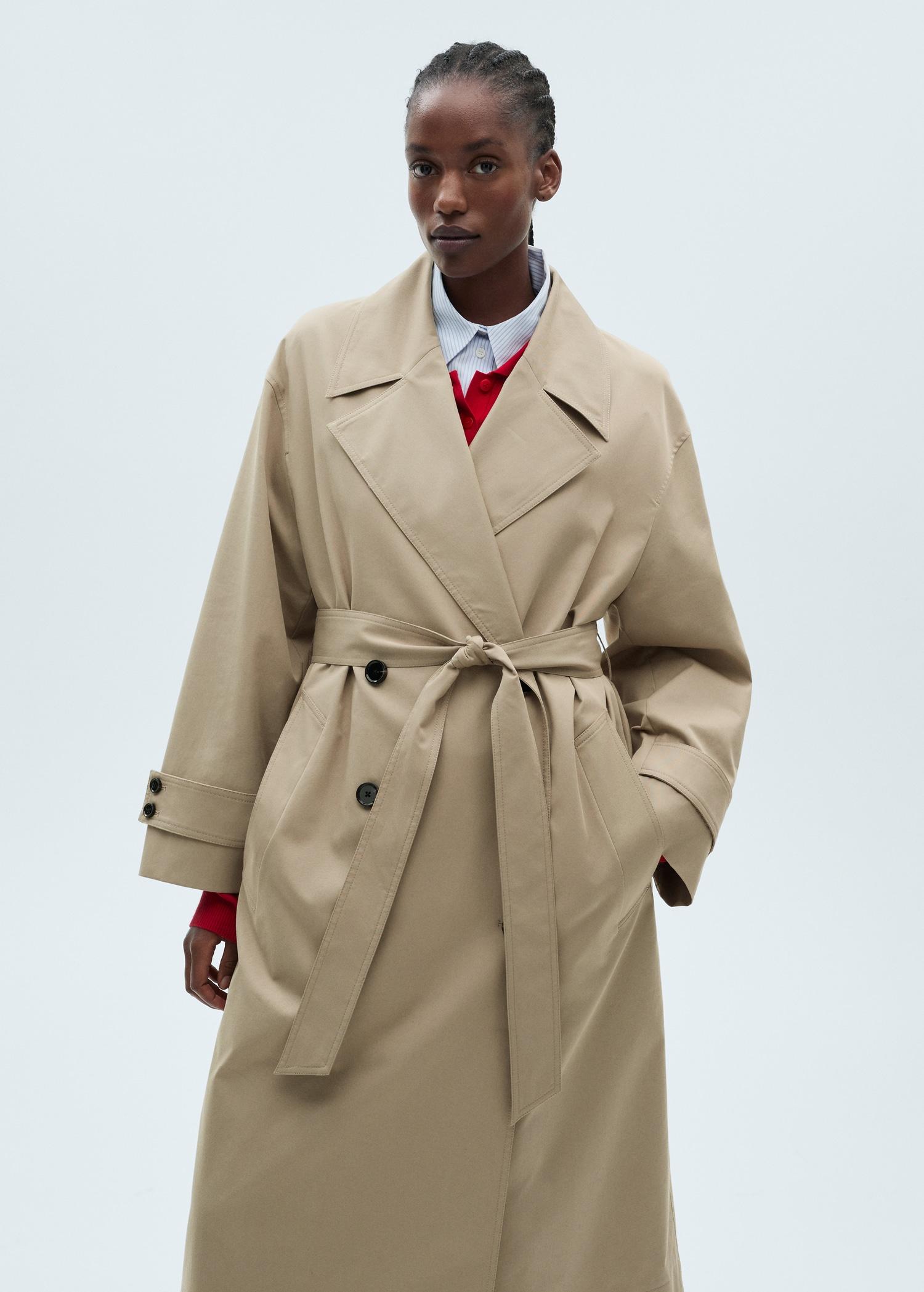 Long oversized double-breasted trench coat - Women | MANGO USA Product Image