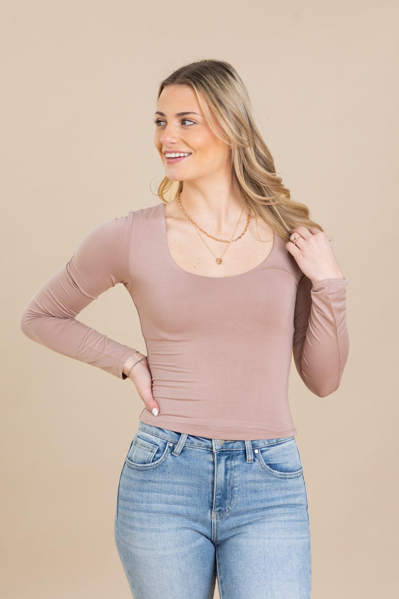 Double Layer Scoop Neck Long Sleeve Top Product Image
