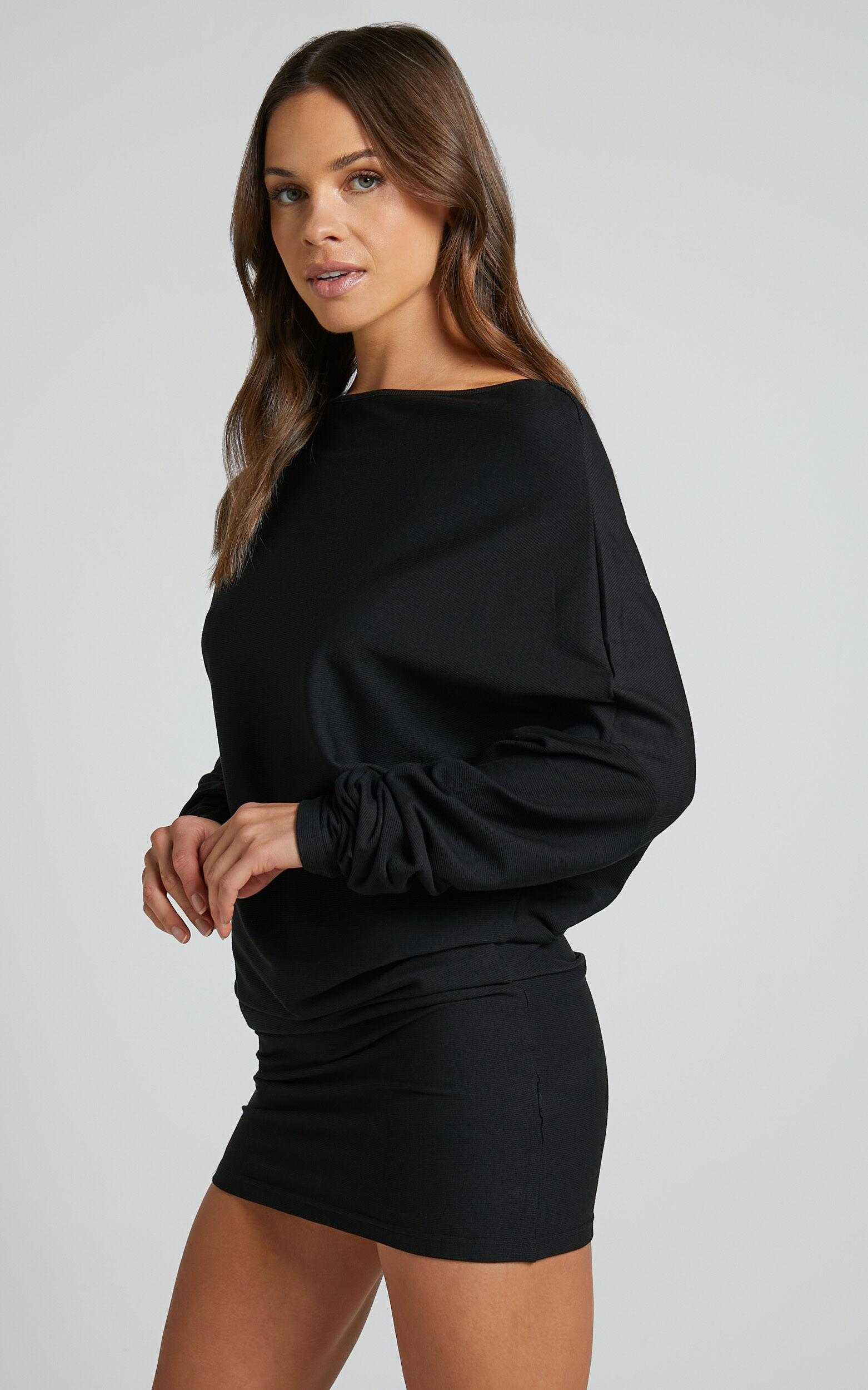 Fermina Mini Dress - Long Sleeve Bodycon Dress in Black Product Image