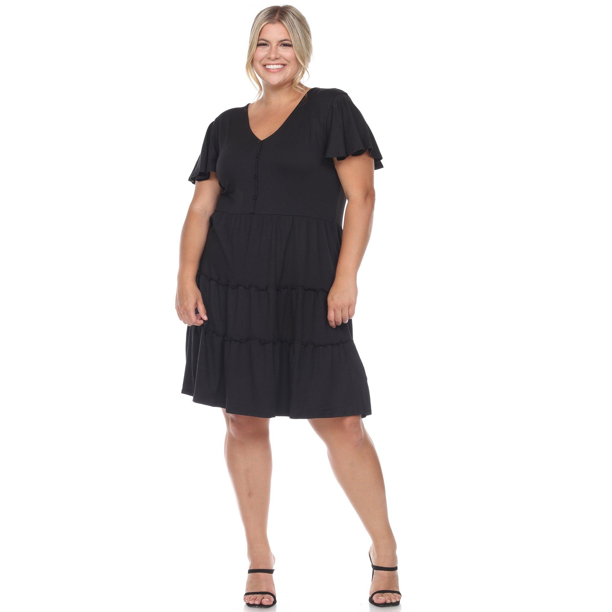 Short Sleeve V-neck Tiered Midi Dress - Plus Product Image