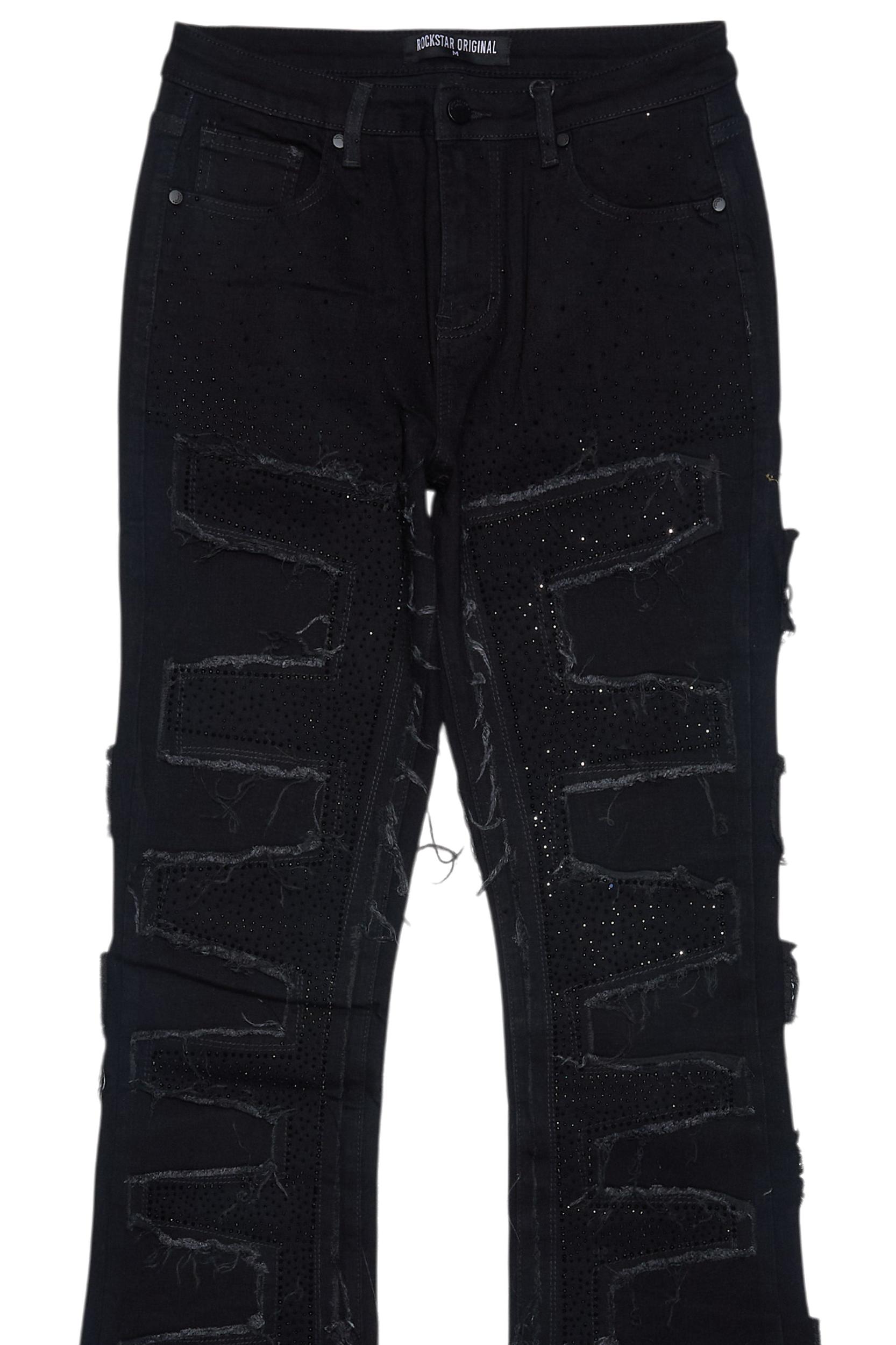 Zariyah Black Rhinestone Stacked Flare Jean Female Product Image