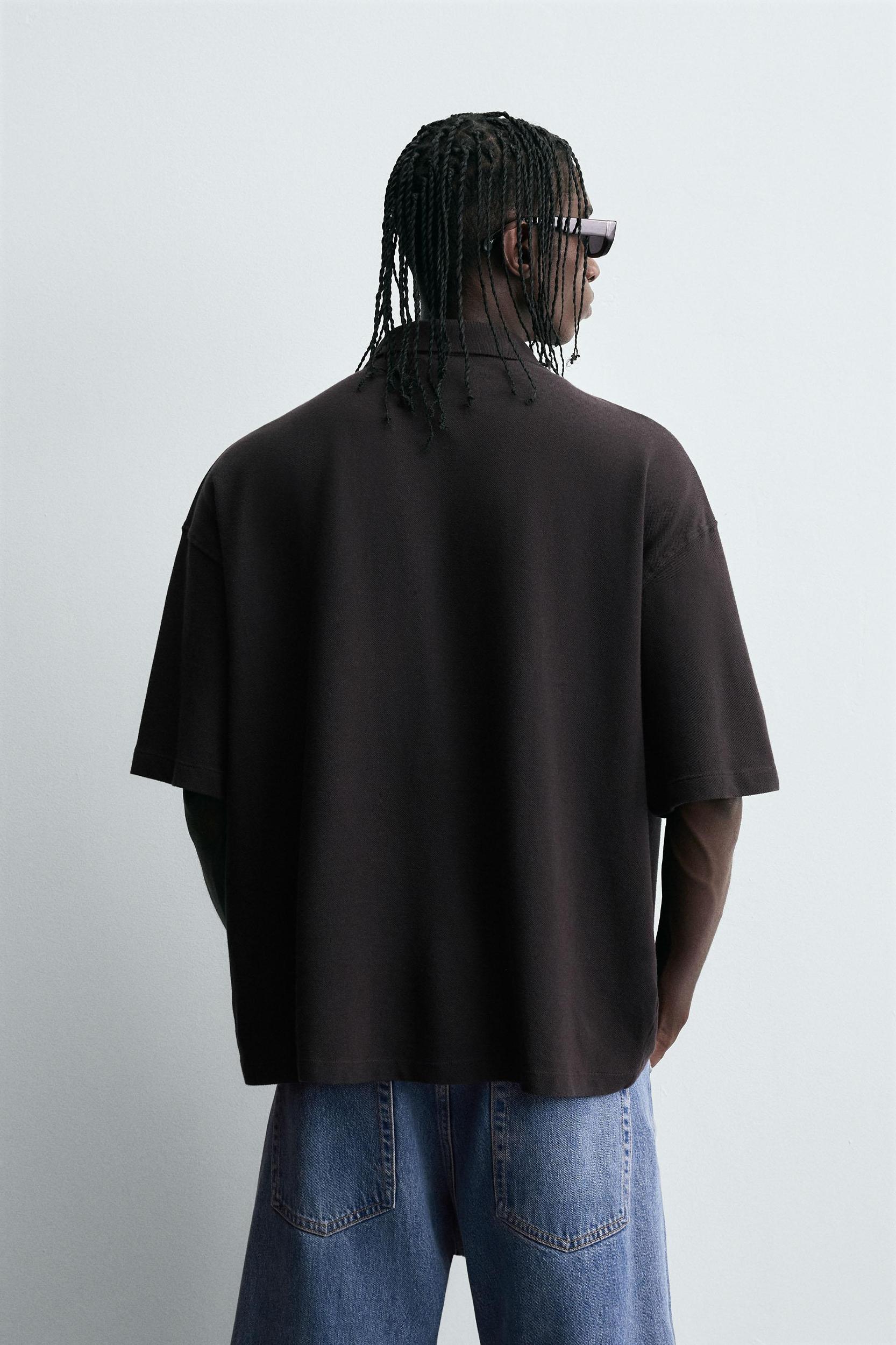 WASHED PRINT TEXT POLO SHIRT Product Image