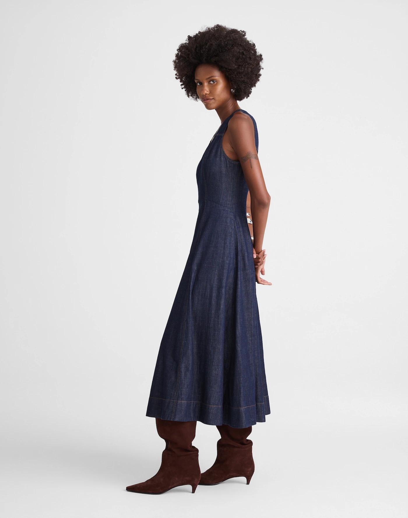 Denim V-Neck Circle Midi Dress Product Image