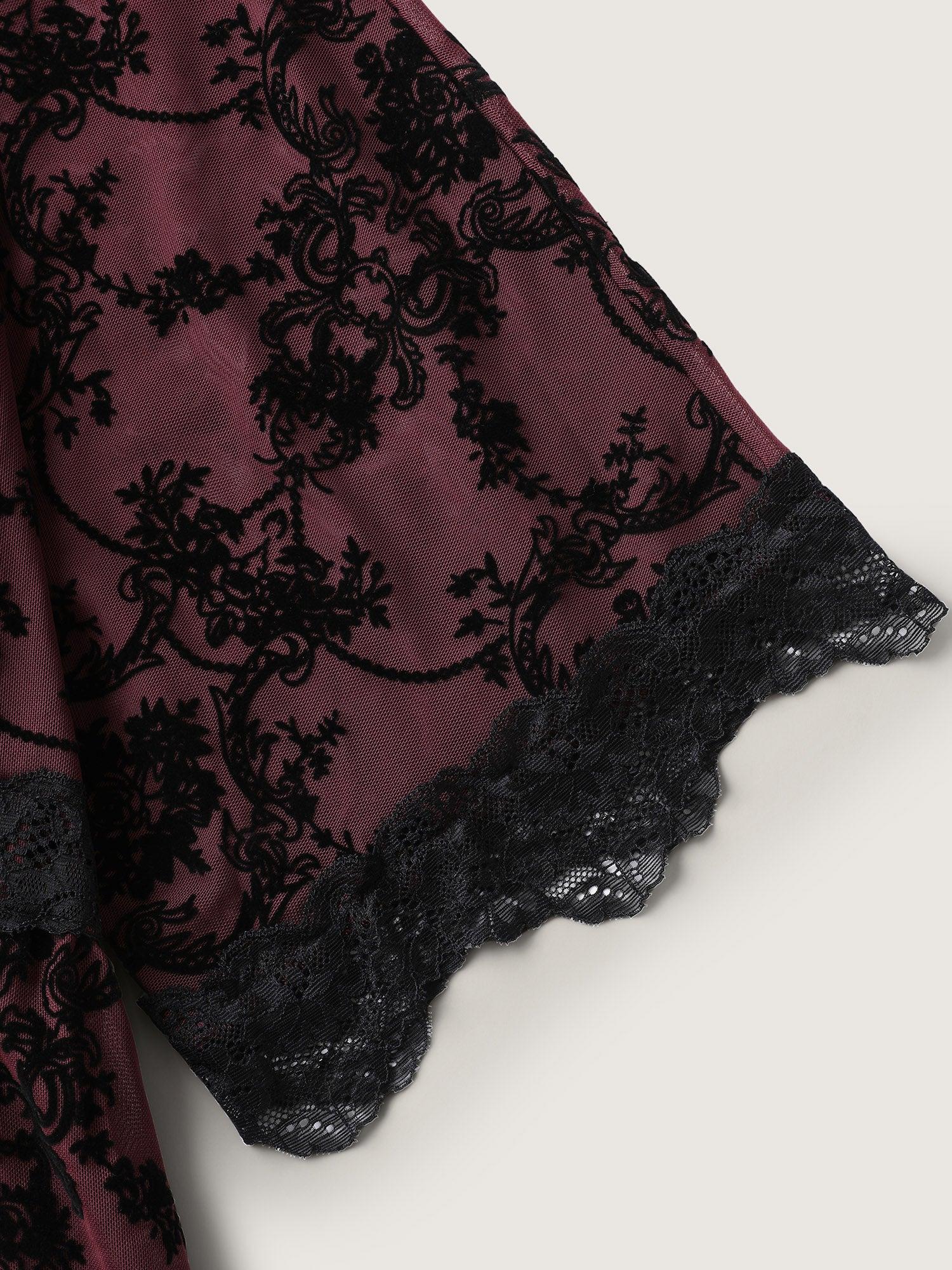 Lace Trim Textured Sheer Sleep Dress Female Product Image