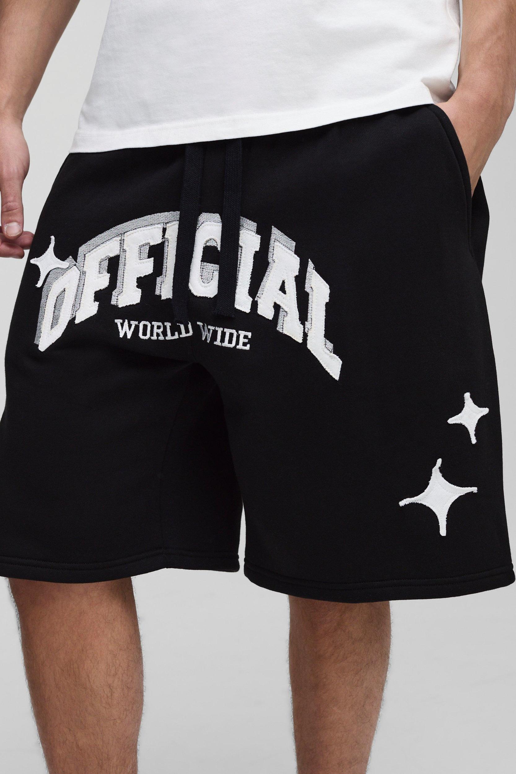 Oversized Official Applique Sweat Shorts | boohooMAN USA Product Image