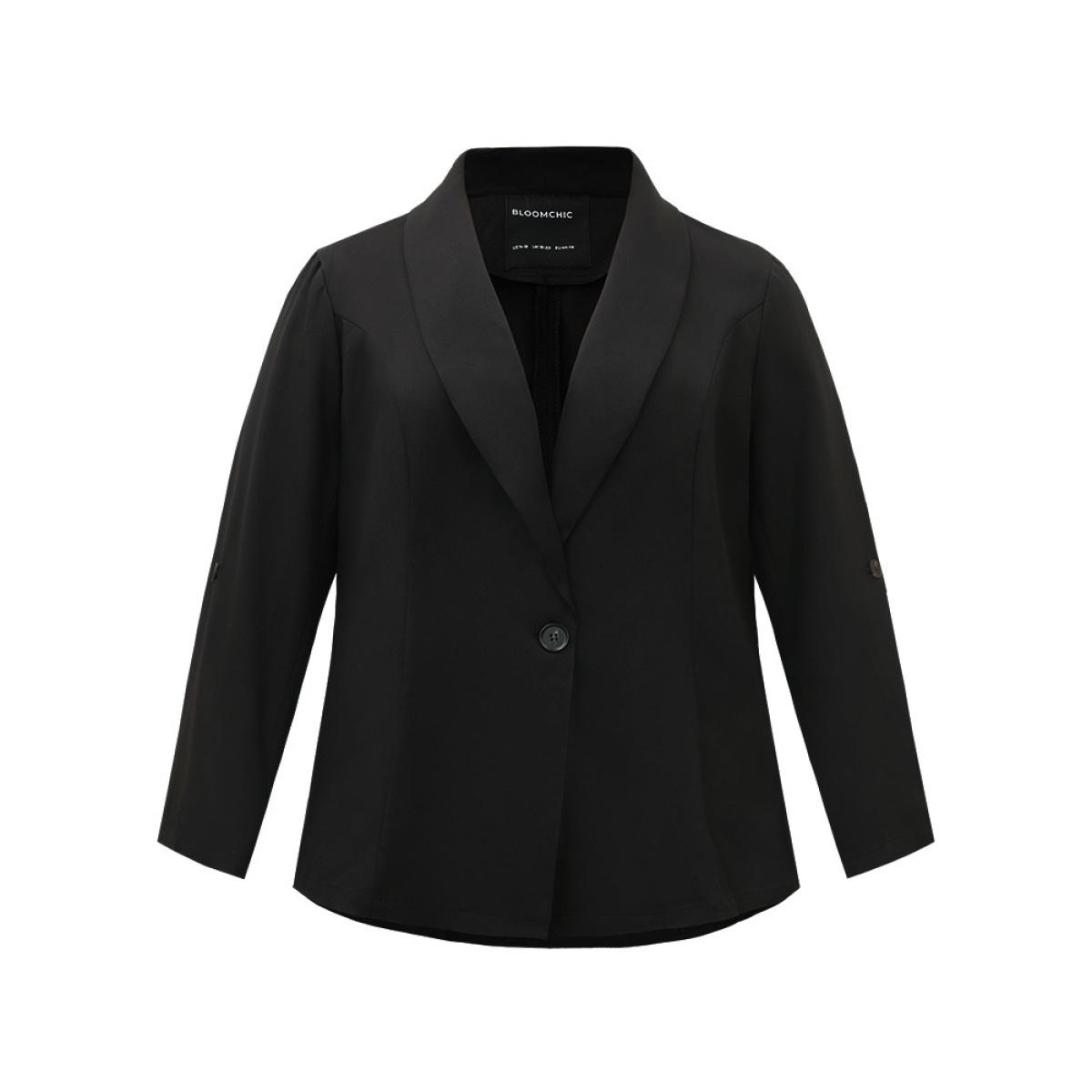 Plus Size Plain Roll Tab Sleeve Lapel Collar Blazer Black Women Dailywear Plain Plain Sleeve Long Sleeve Lapel Collar 14-16/1X Casual Blazers BloomChic Product Image