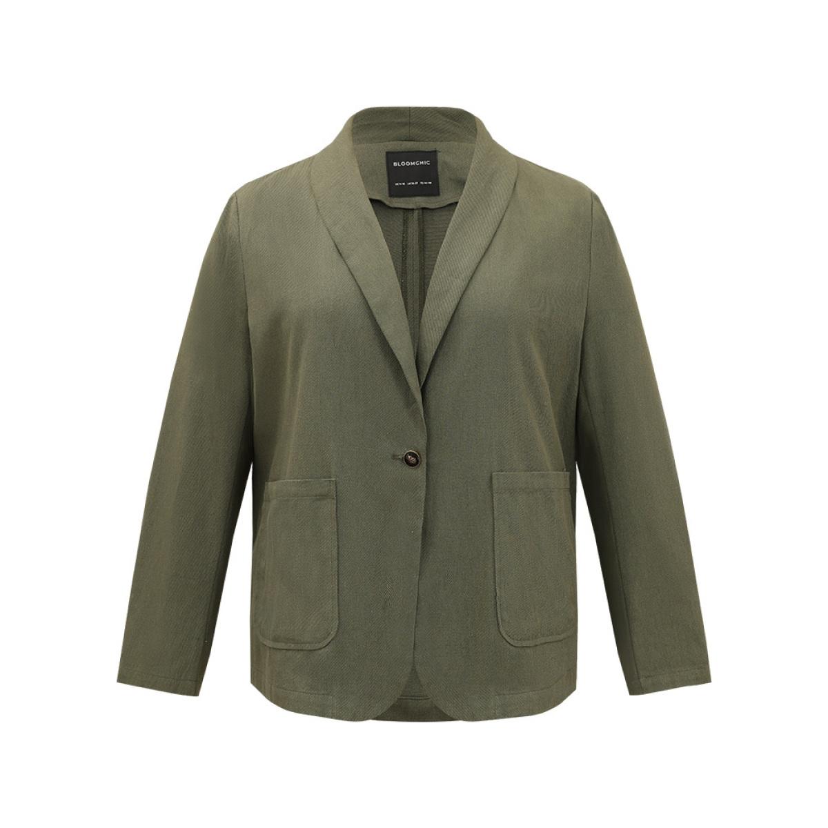 Plus Size Plisse Lapel Collar Patched Pocket Blazer ArmyGreen Women Dailywear Plain Plain Sleeve Long Sleeve Lapel Collar 18-20/2X Pocket Casual Blazers BloomChic Product Image