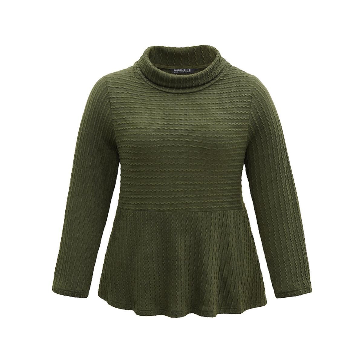 Plus Size Solid Textured Mock Neck Jacquard Sweatshirt Women Green Elegant Texture Mock Neck Dailywear Sweatshirts BloomChic 14-16/1X Product Image
