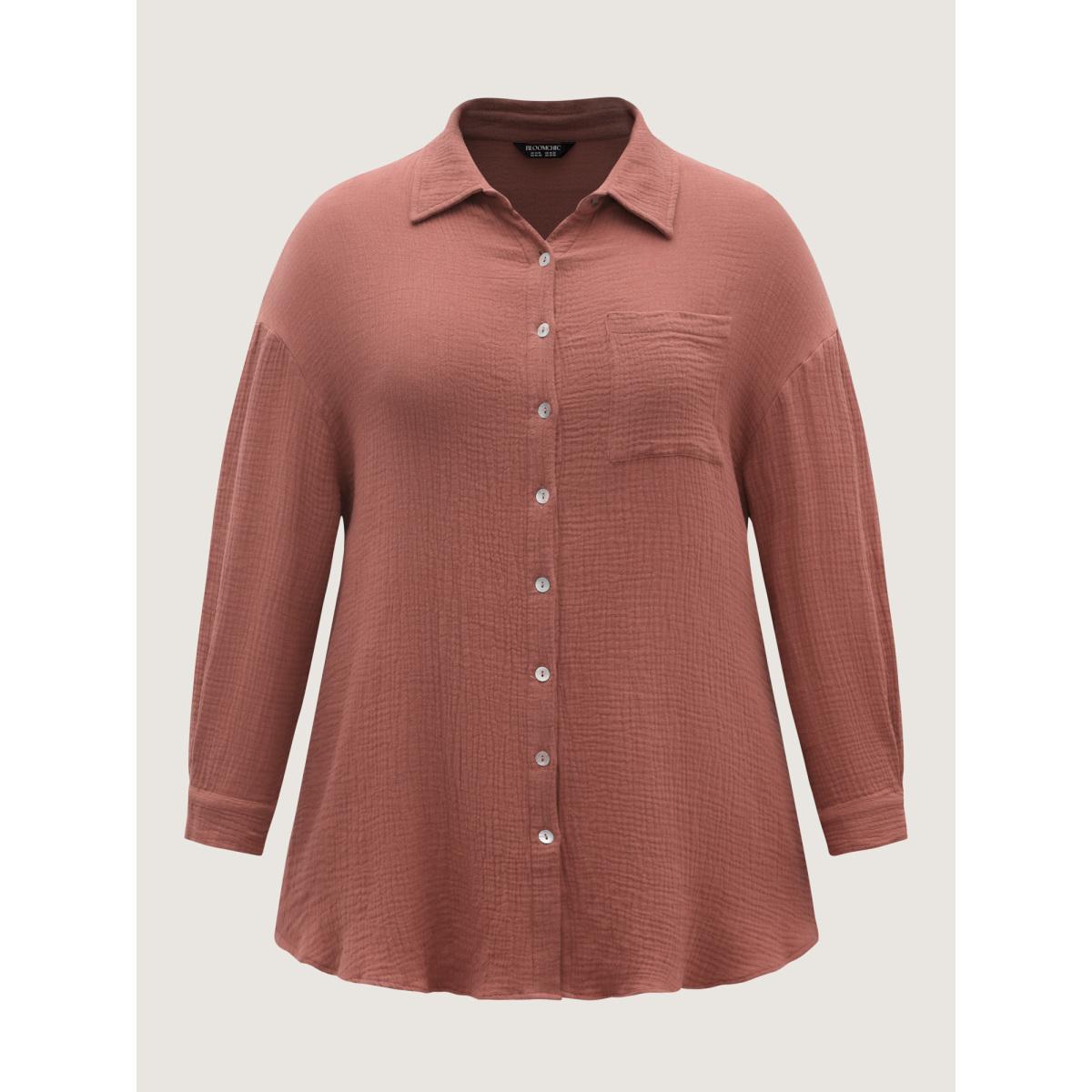 Plus Size Pure Cotton Long Button Down Jacket Women Rust Texture Loose Patch pocket Vacation Jackets BloomChic 30/6X Product Image