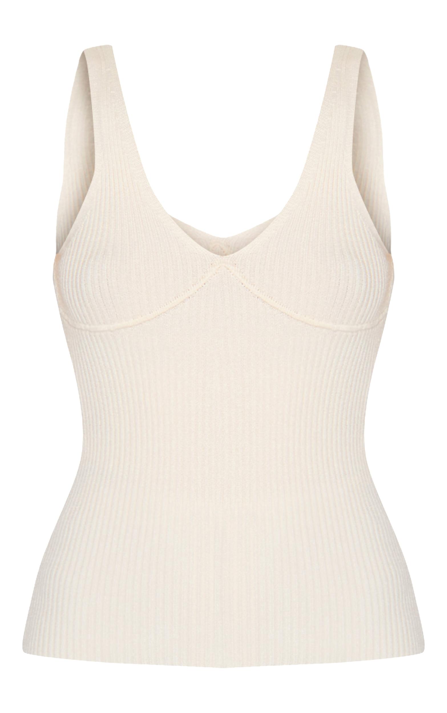 Tall Cream Knitted Ribbed Longline Tank Top Product Image