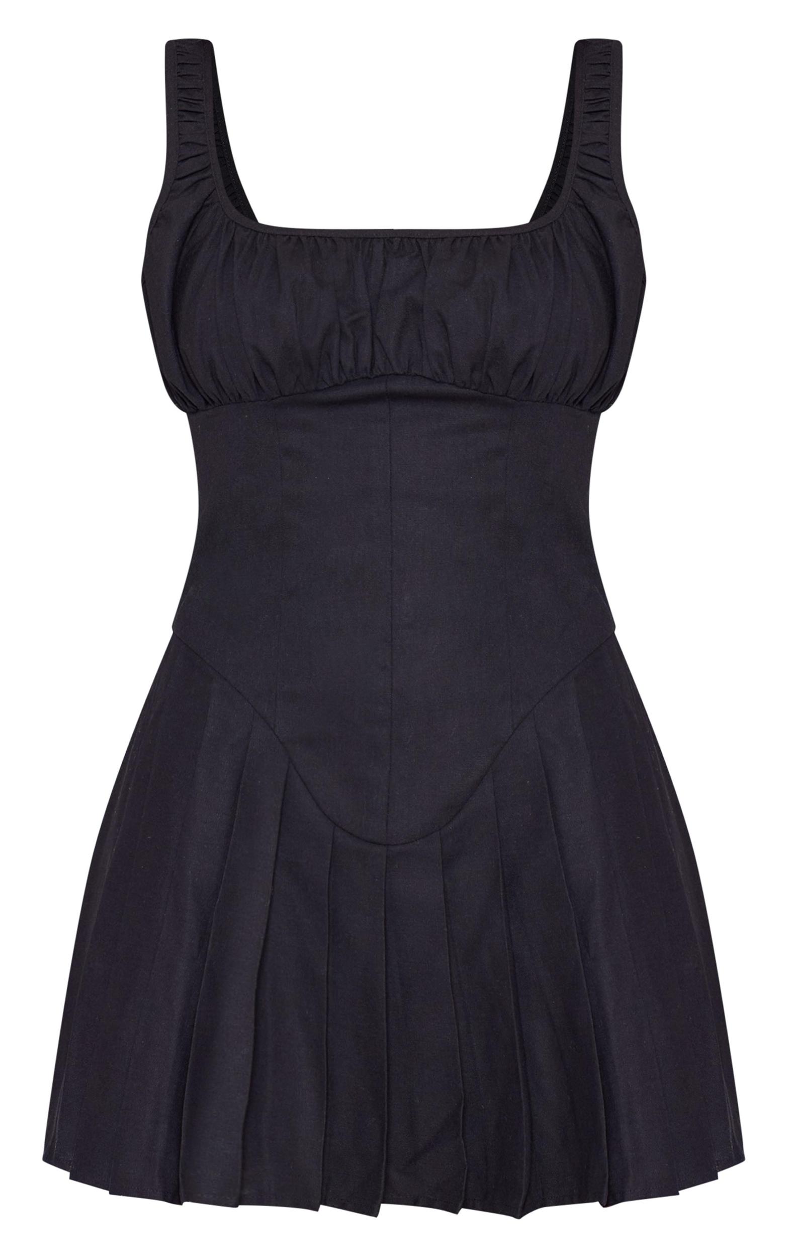 Black Ruched Pleated Shift Dress Product Image