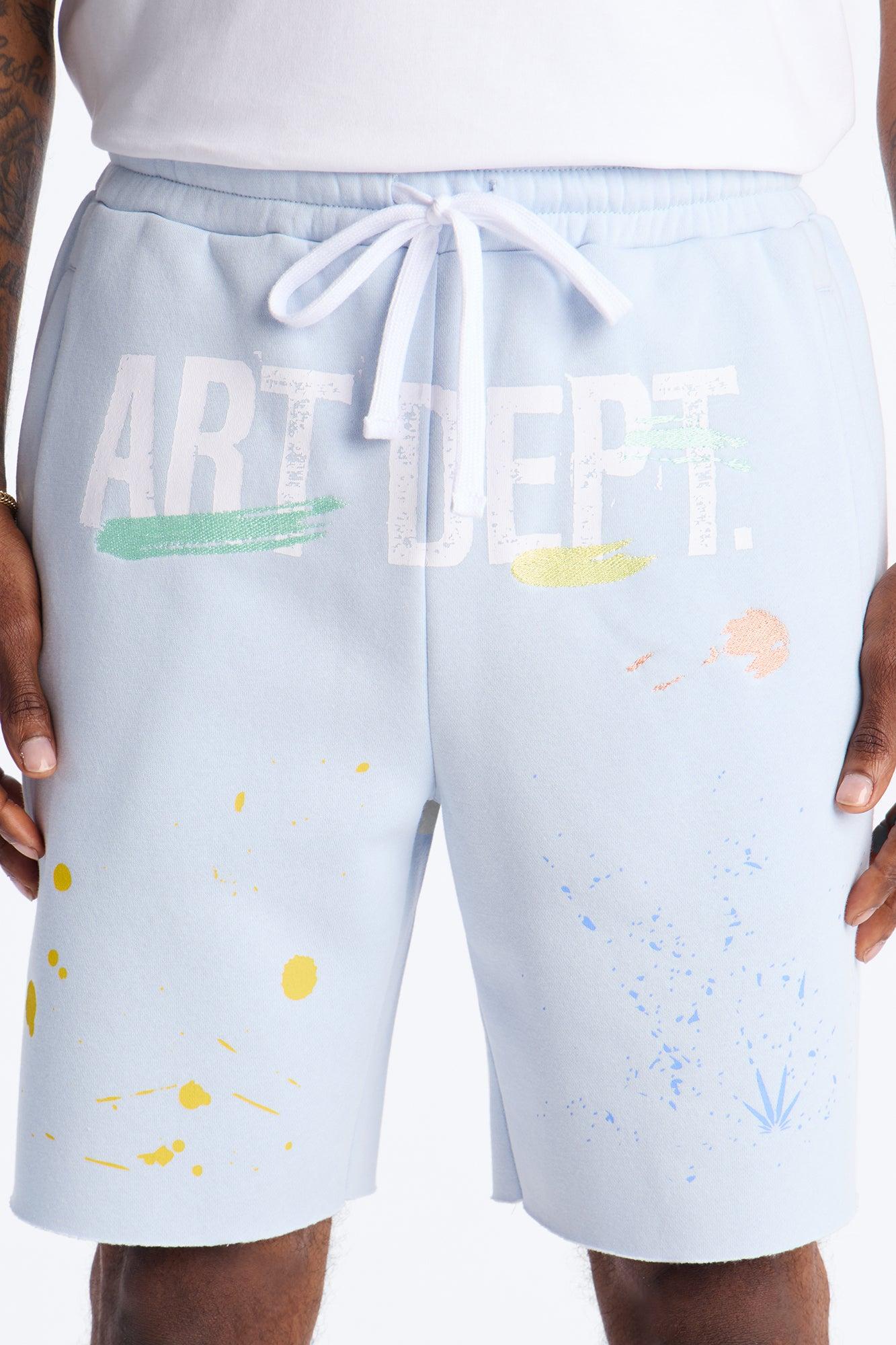 Relaxed Painted Gallery Embroidered Sweatshort - SkyBlue Male Product Image