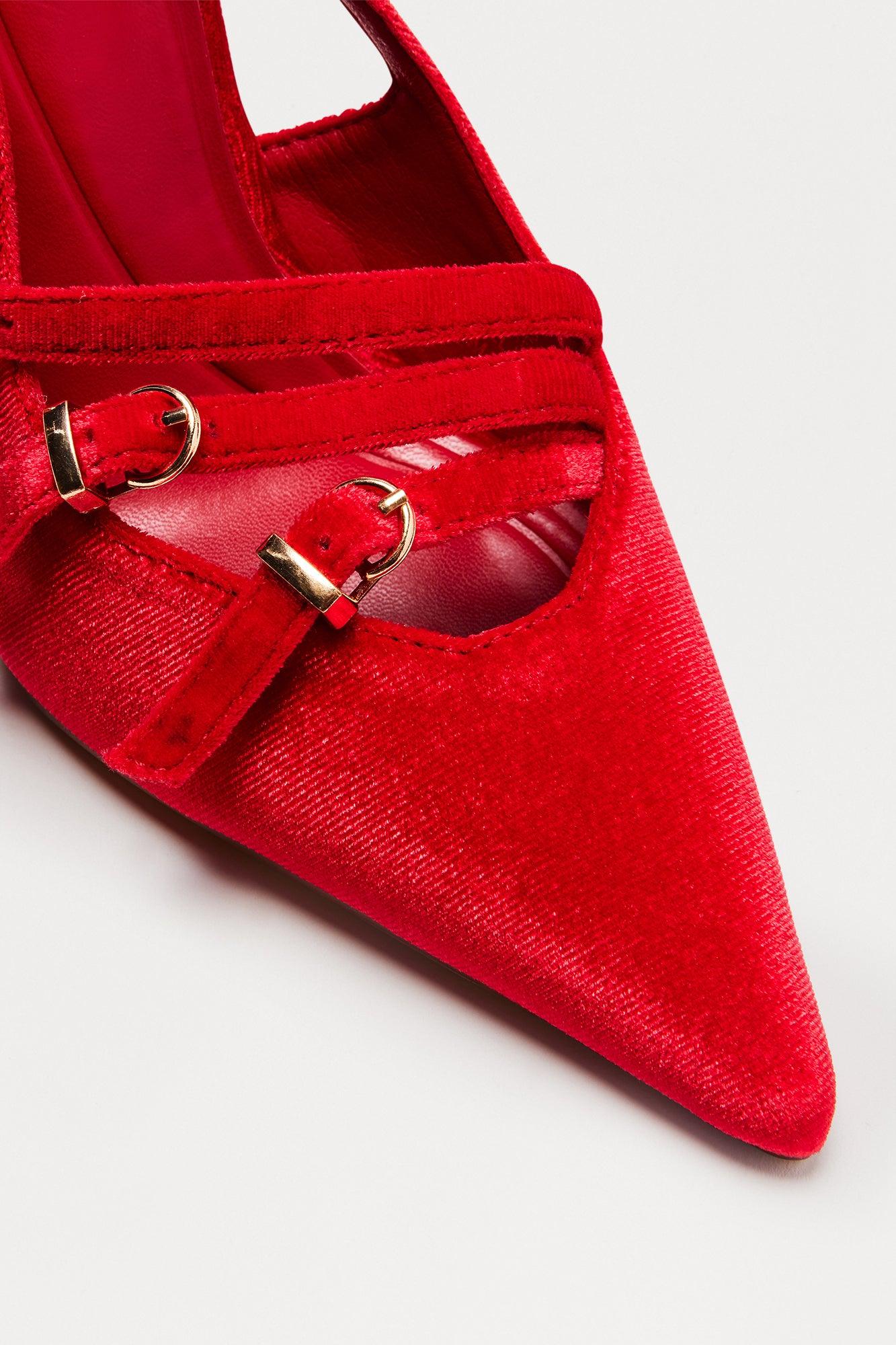 Cerese Buckle Velvet Pumps - Red Female Product Image
