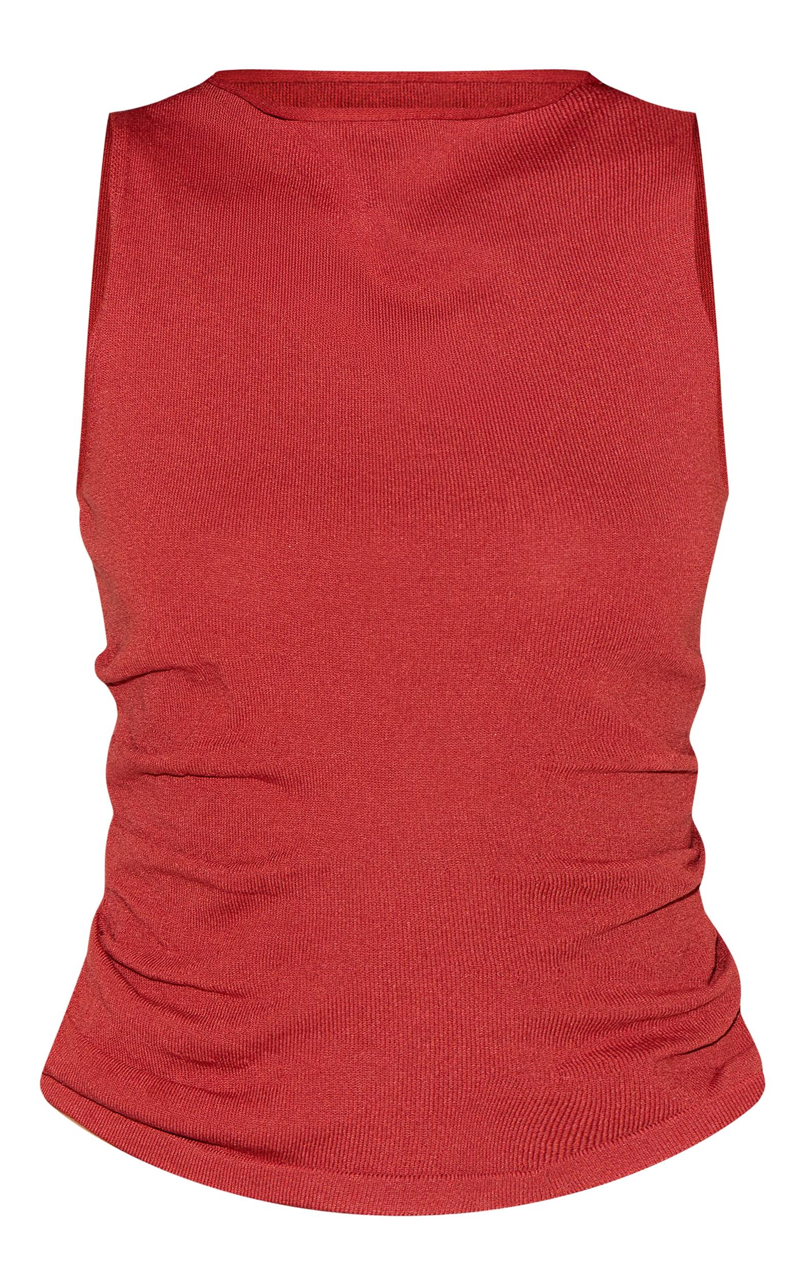  Rust Fine Knit High Neck Sleeveless Top Product Image