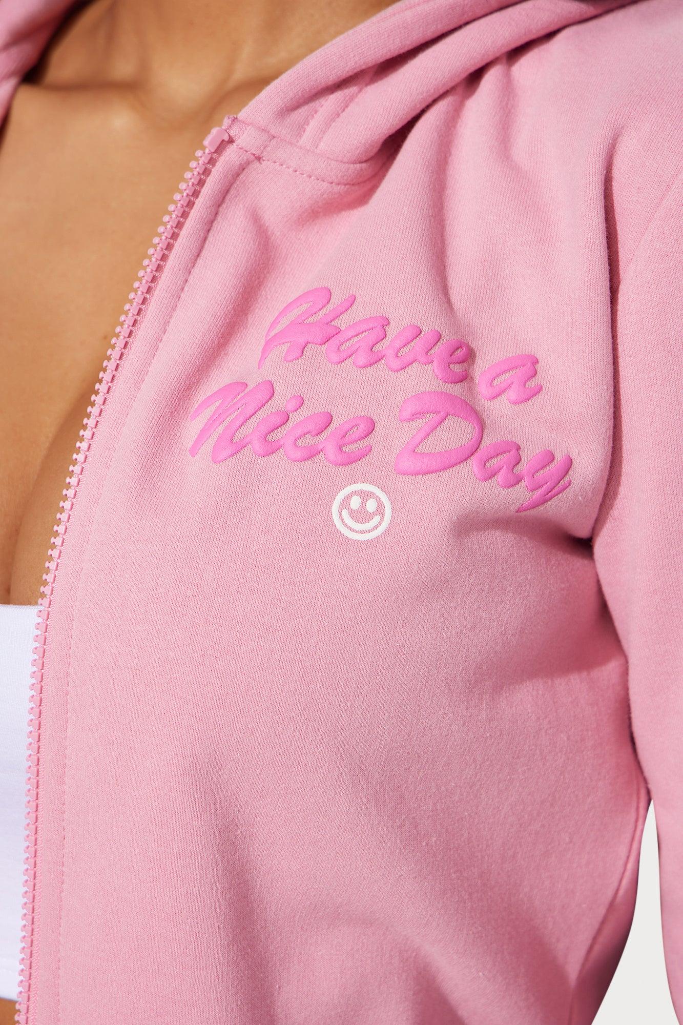 Have A Nice Day Zip Front Hoodie - Pink Product Image