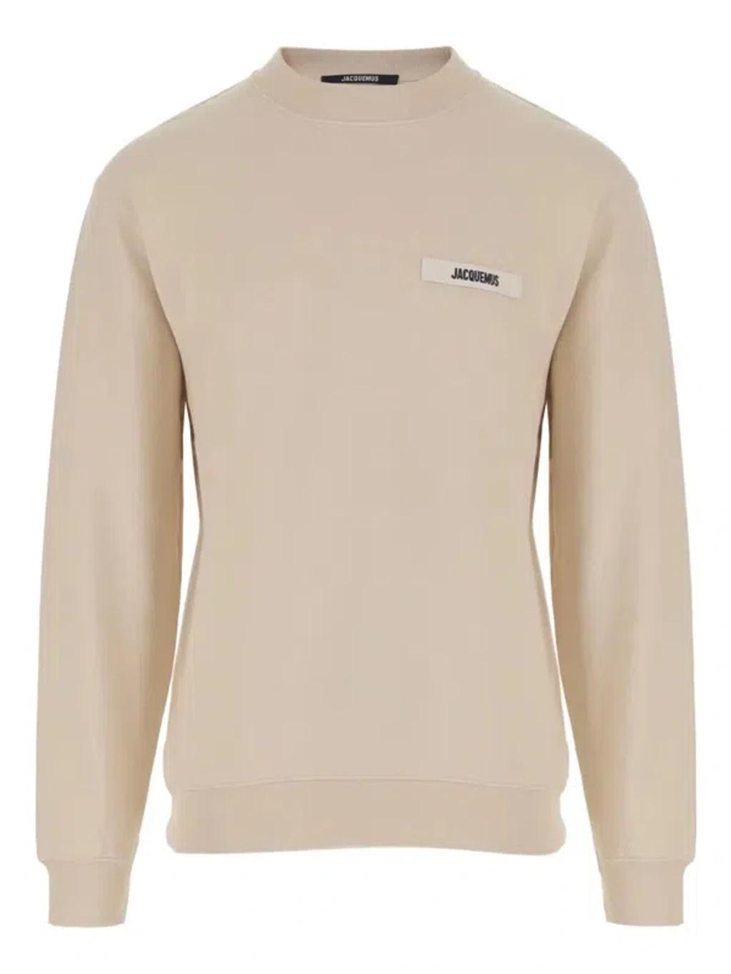 JACQUEMUS Organic Cotton Fleece Sweatshirt With Gros-grain Logo In Neutral Product Image