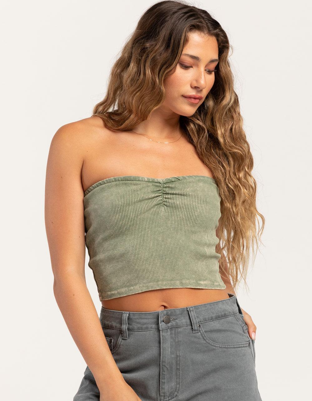 RSQ Womens Washed Cinch Tube Top - OLIVE Product Image