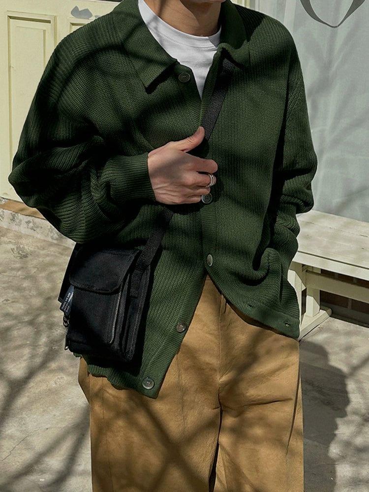 RT No. 11524 GREEN KNIT BUTTON-UP SWEATER Product Image