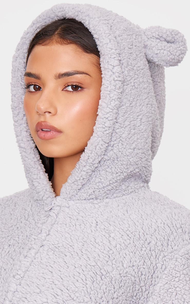 Grey Hooded Fleece Romper Product Image