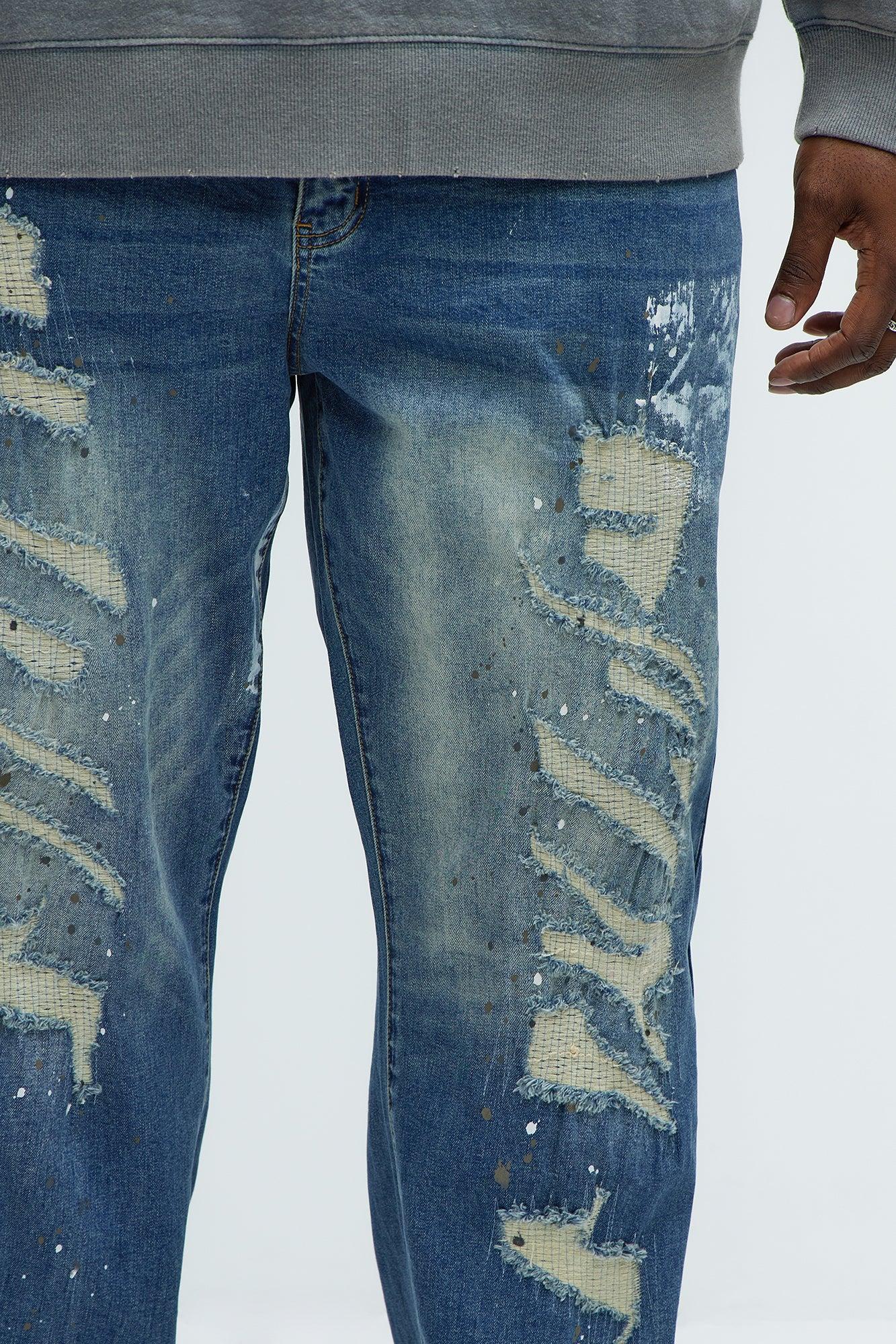 Douglas Repaired Straight Jeans - Medium Blue Wash Product Image