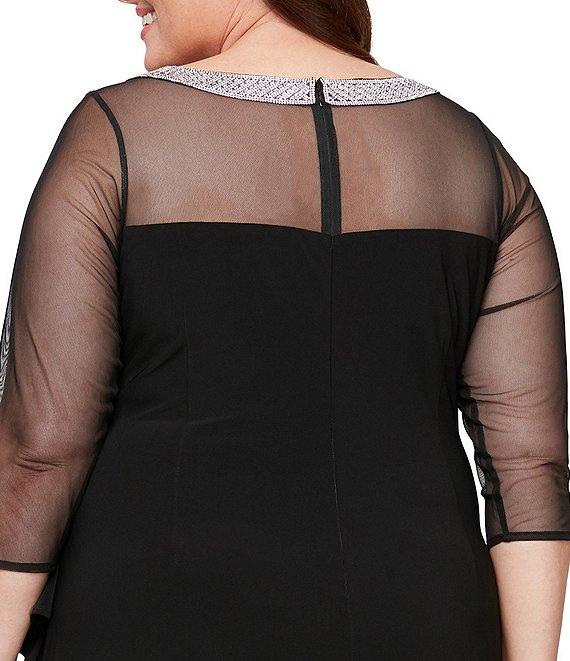Alex Evenings Plus Size 3/4 Sleeve Illusion Sweetheart Neck Side Slit Ruched Gown Product Image